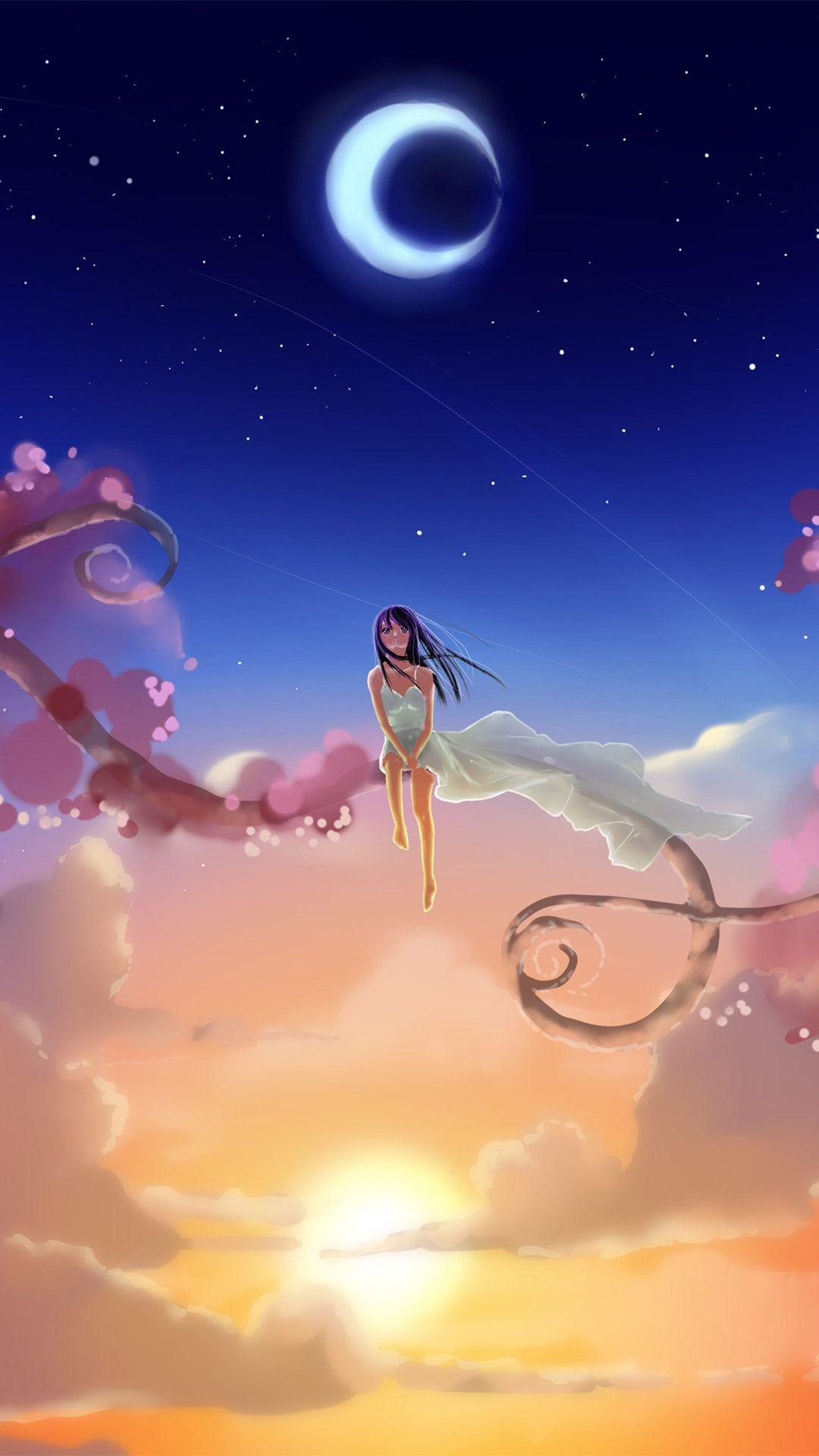 1080x1920 Moon and Girl