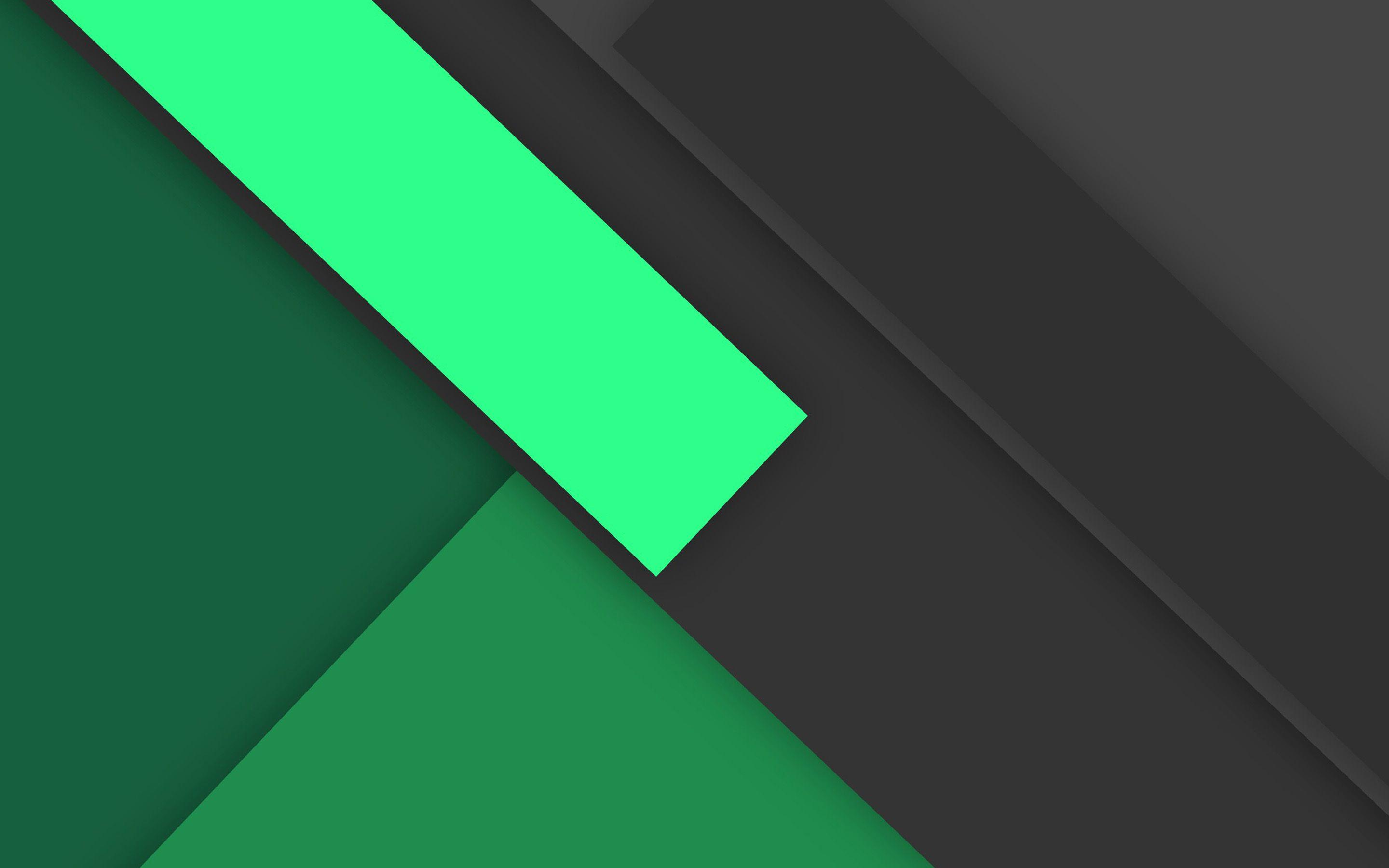 2880x1800 Download wallpaper 4k, material design, green and black, geometric shapes, lines, lollipop, geometry, creative, strips, green background, abstract art for desktop with resolution 2880x1800. High Quality HD picture wallpaper