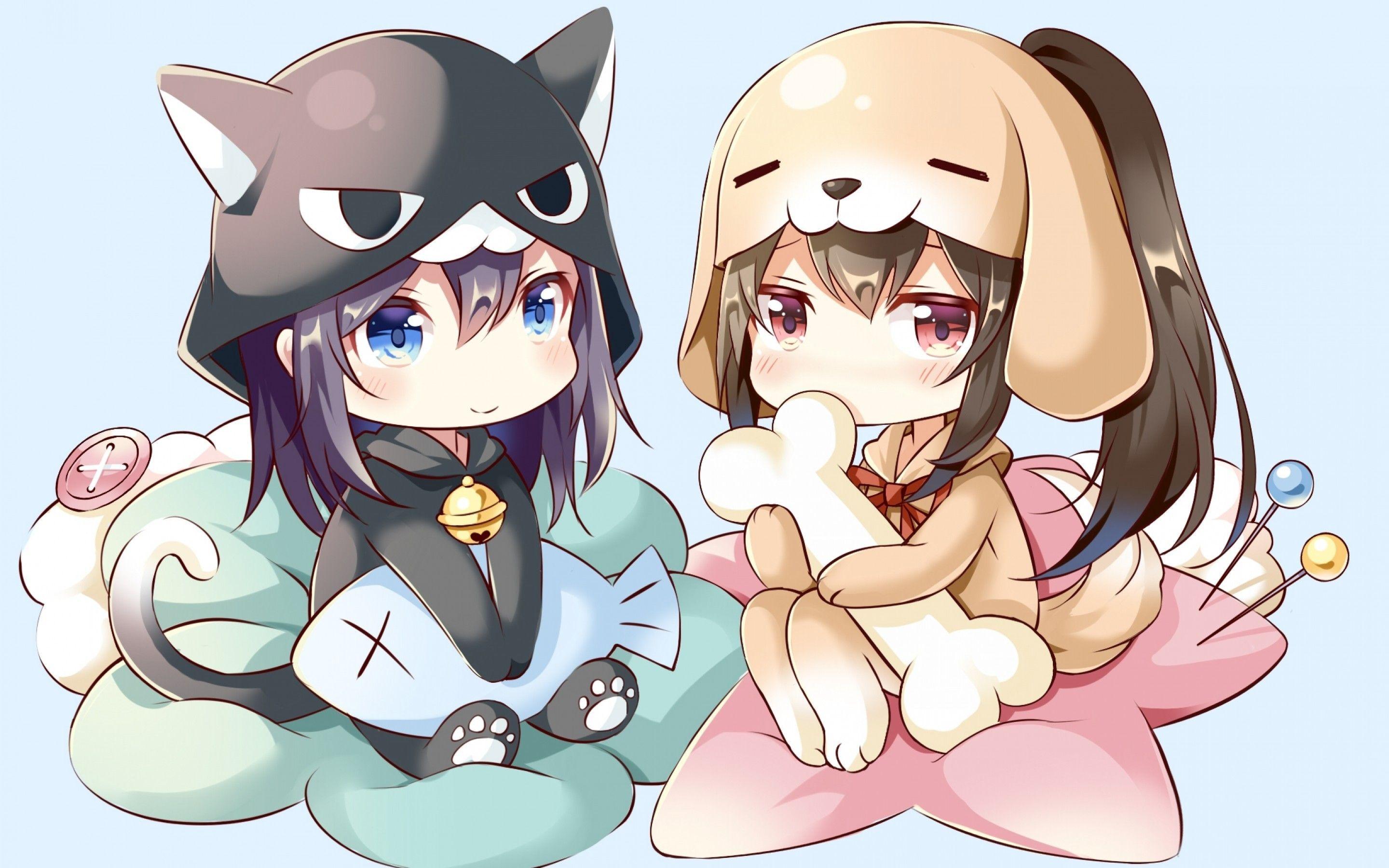 2880x1800 Anime Girl Cat Hoodie Wallpaper