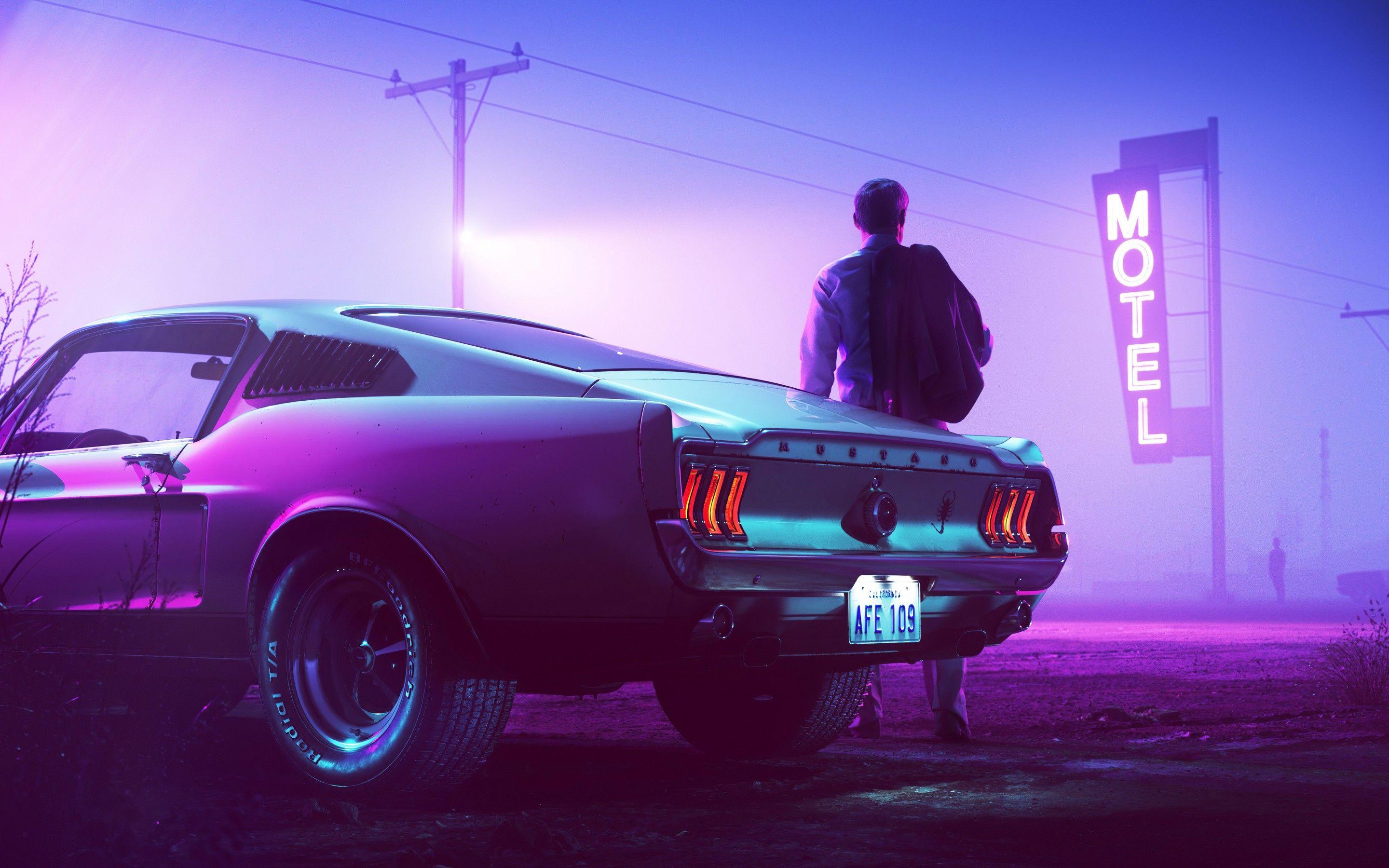 2880x1800 Ford Mustang GT Fastback 4K Wallpaper, Drive, Motel, Neon, 5K
