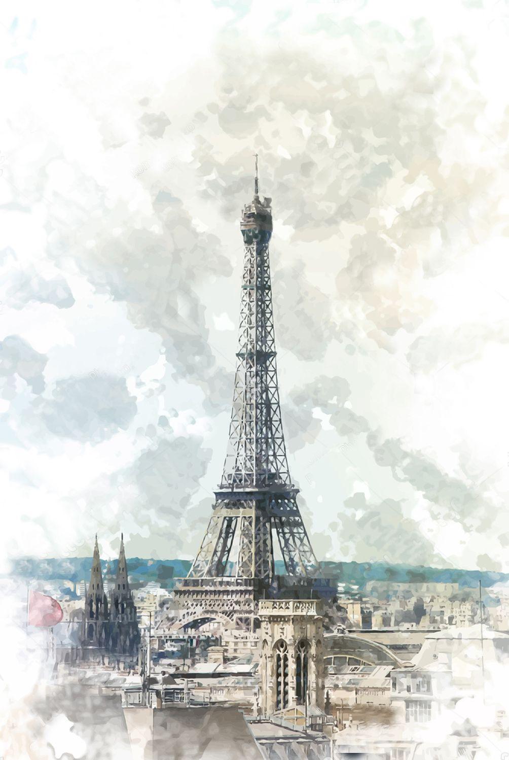 1004x1498 wallpaper, view paris, watercolor, The Eiffel Tower, pattern, vinyl, decor