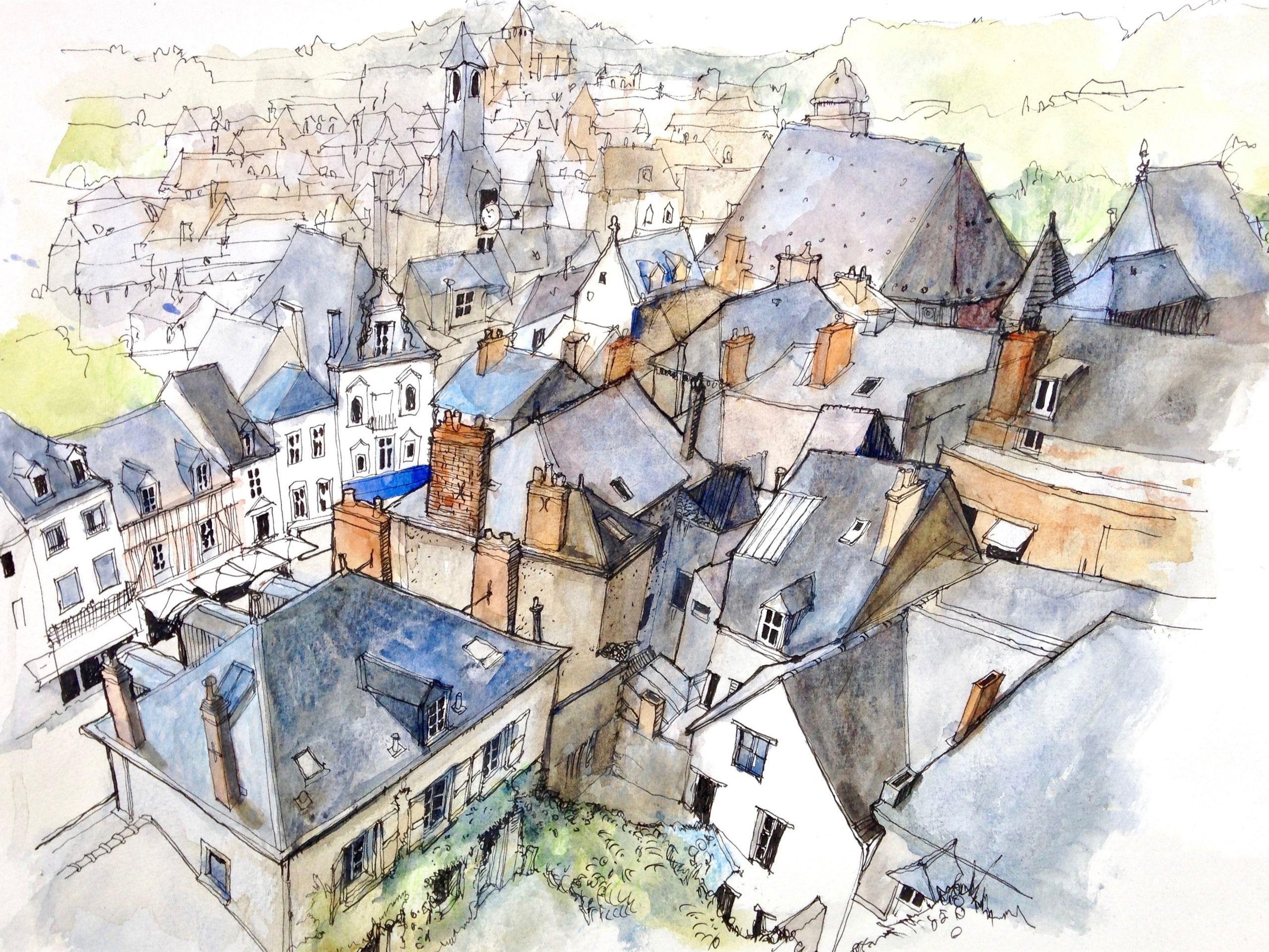 2560x1920 Wallpaper City, top view, houses, watercolors 2880x1800 HD Picture