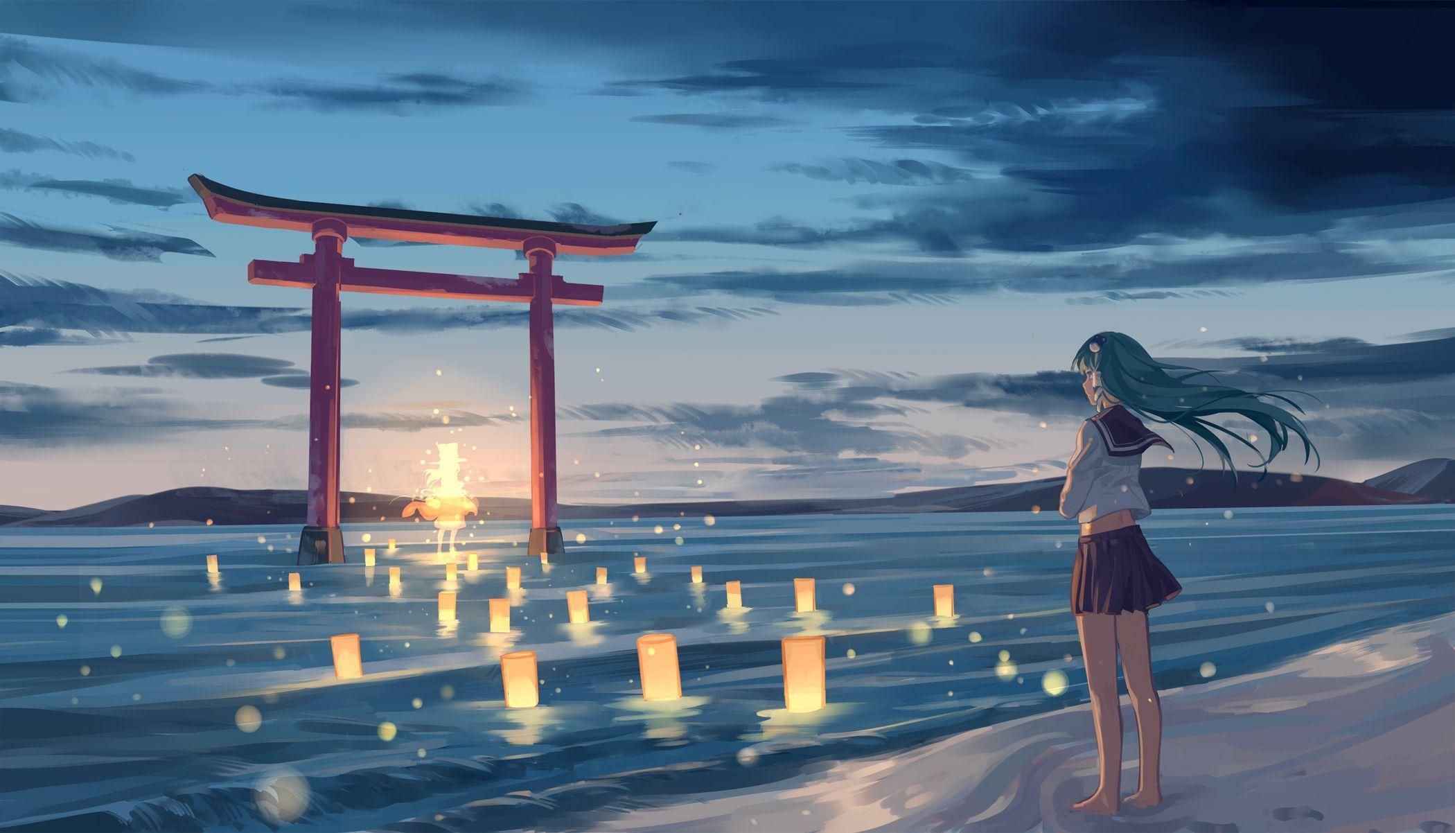 2100x1202 anime beach wallpaper[21001202]. Anime scenery wallpaper, Anime