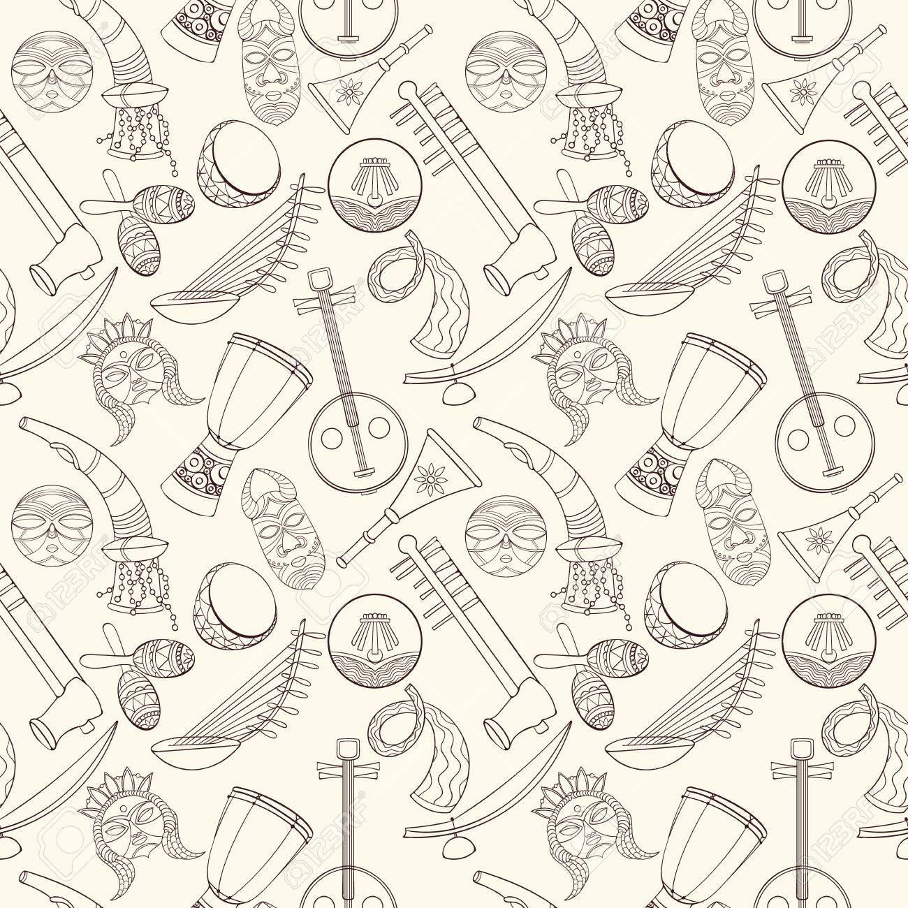1300x1300 Free download Hand drawn Seamless African Music Pattern Vector