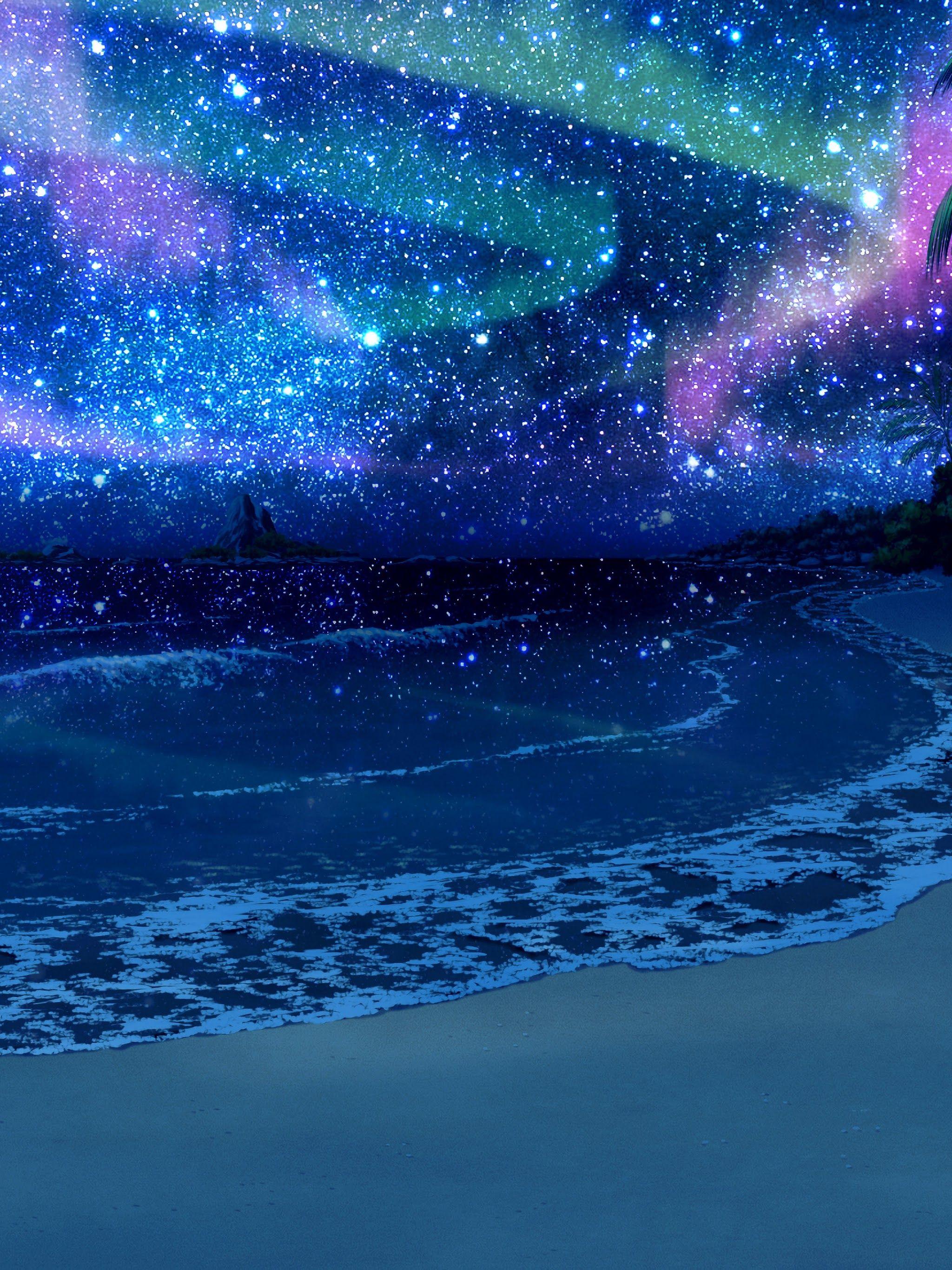 2048x2732 Beach Night Sky Stars Scenery Nature Anime 4K Wallpaper