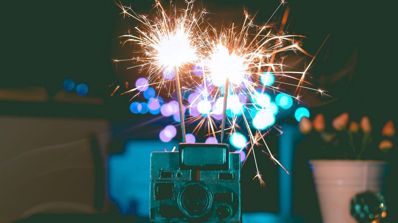 1366x768 Download wallpaper 1366x768 bengal fire, polaroid, sparks, glare