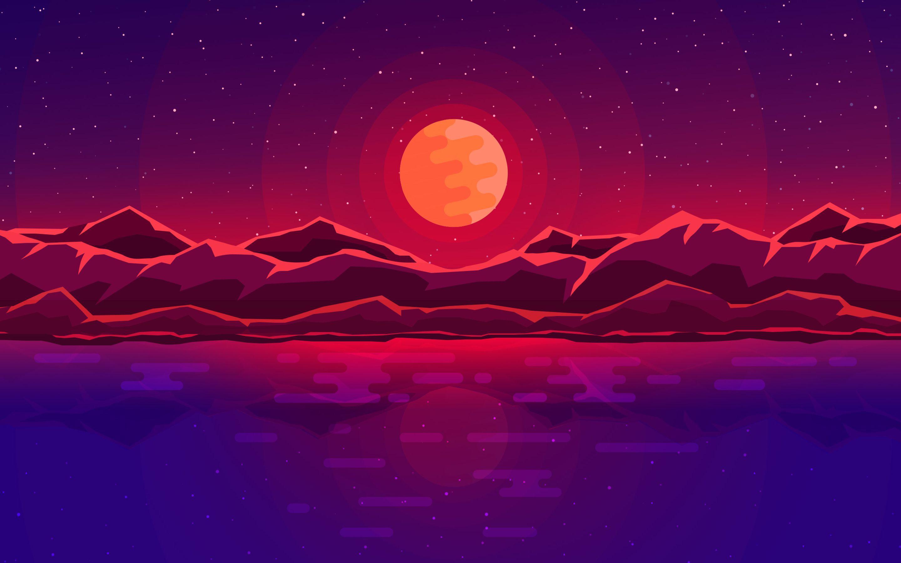 2880x1800 Moon Rays Red Space Sky Abstract Mountains Macbook Pro
