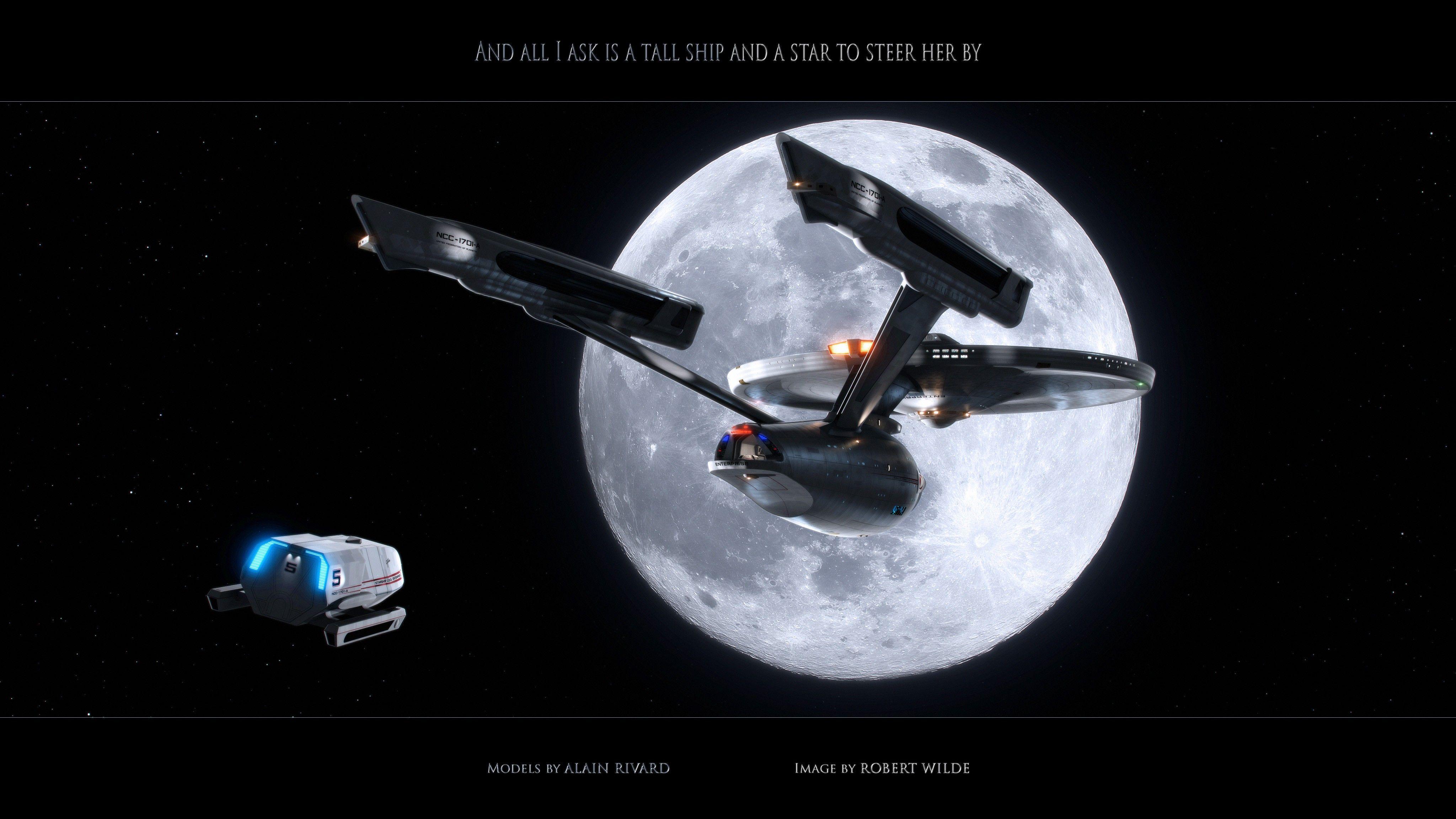 4096x2304 star, Trek, Starship, Enterprise, Spaceship, Moon, Stars, Shuttle