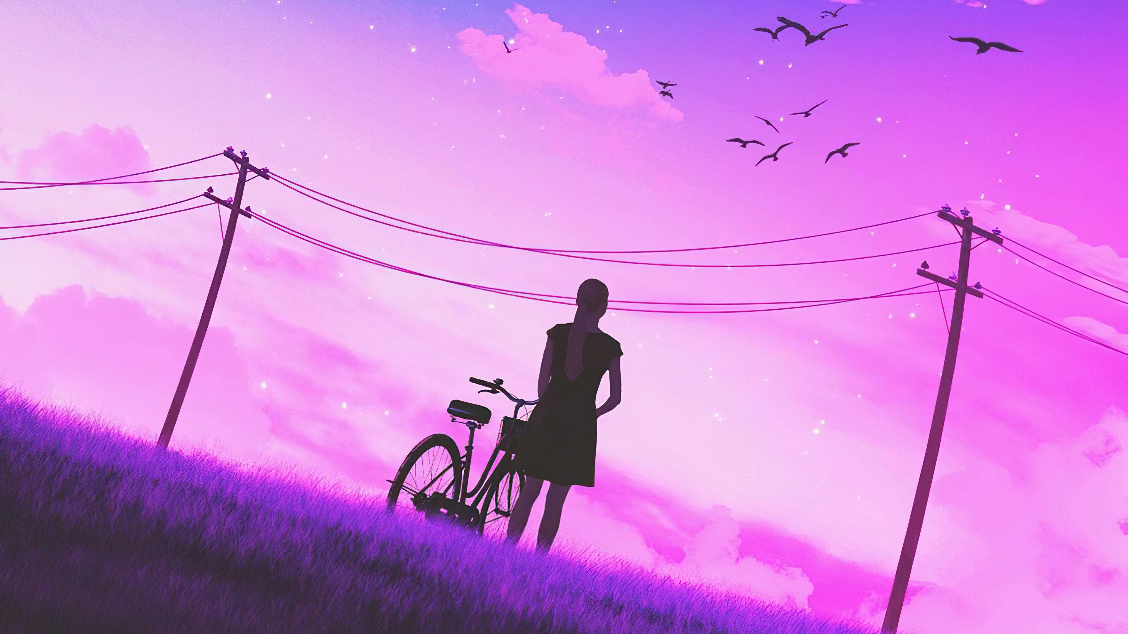 3840x2160 Girl Bicycle Vaporwave Art 4k, HD Artist, 4k Wallpaper, Image, Background, Photo and Picture