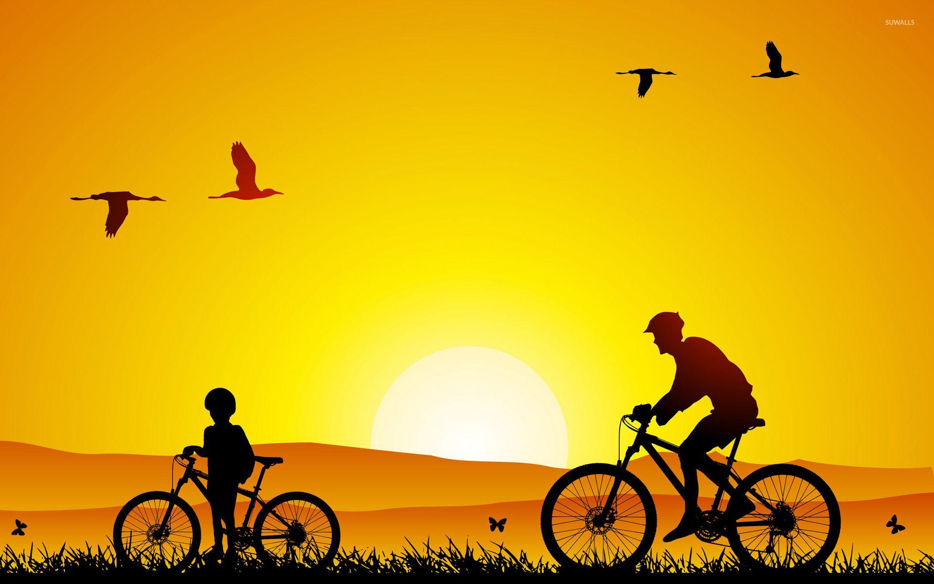 1920x1200 Bike trip at sunset wallpaper Art wallpaper