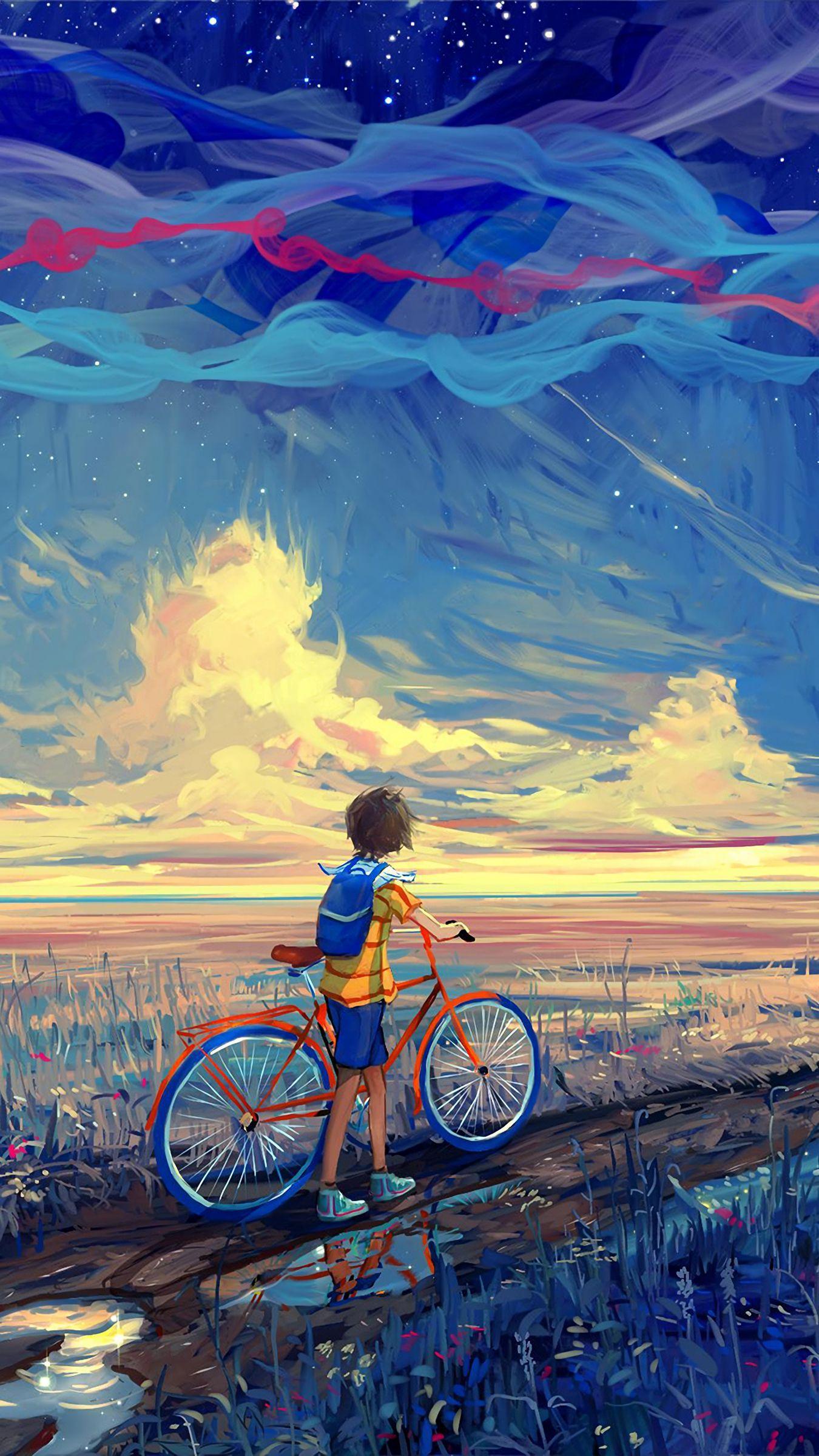 1350x2400 Download wallpaper 1350x2400 bicycle, art, cyclist, pathway iphone