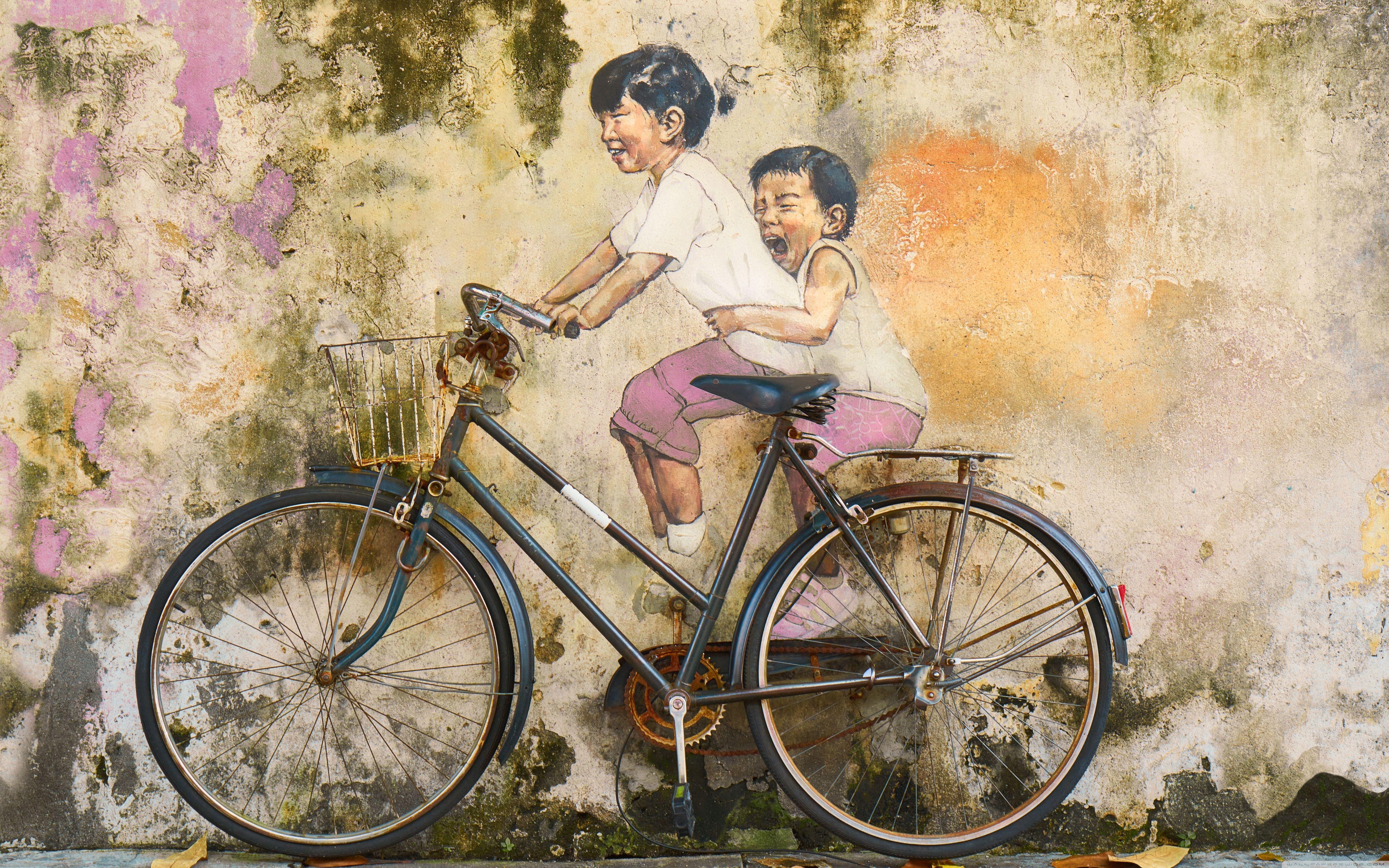 5120x3200 Kids Bicycle a Riding Graffiti Art Ultra HD Desktop Background