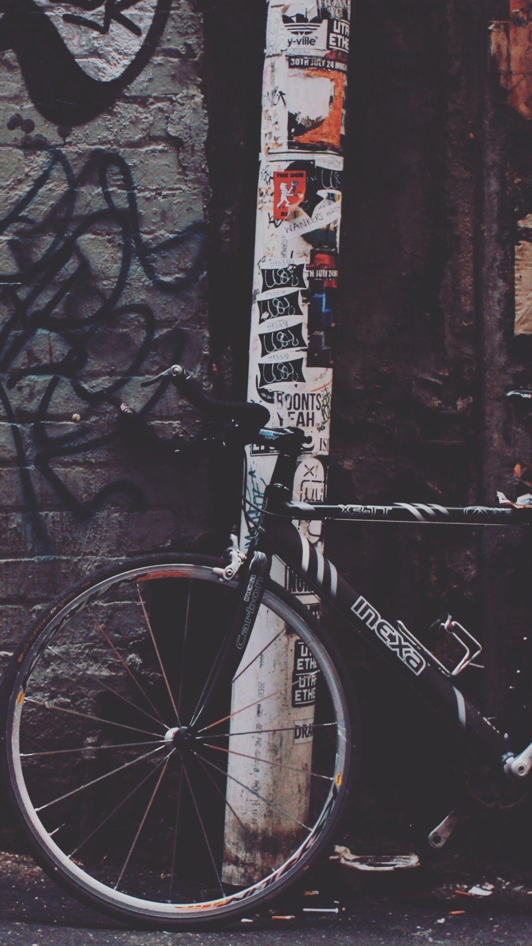 1080x1920 Download 1080x1920 Wallpaper Bicycle, Mountain Bike, Bicycle Wheel, Street Art, Wall. Bicycle wallpaper, iPhone wallpaper image, Graffiti wallpaper