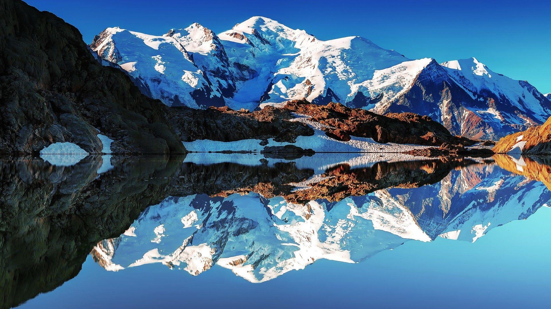1920x1080 Mountains: Beautiful Reflection Mont Blanc Alps France White
