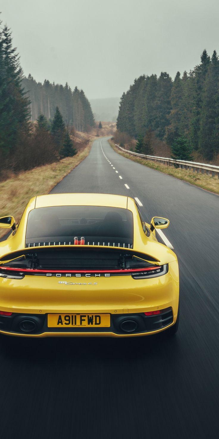 736x1472 Dreaded Wallpaper Porsche 911 Carrera 4S, On Road, Yellow Wallpaper Large Image