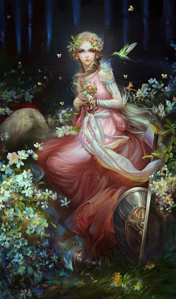 748x1268 fantasy, Girl, Flower, Fairy, Dress, Beautiful Wallpaper HD