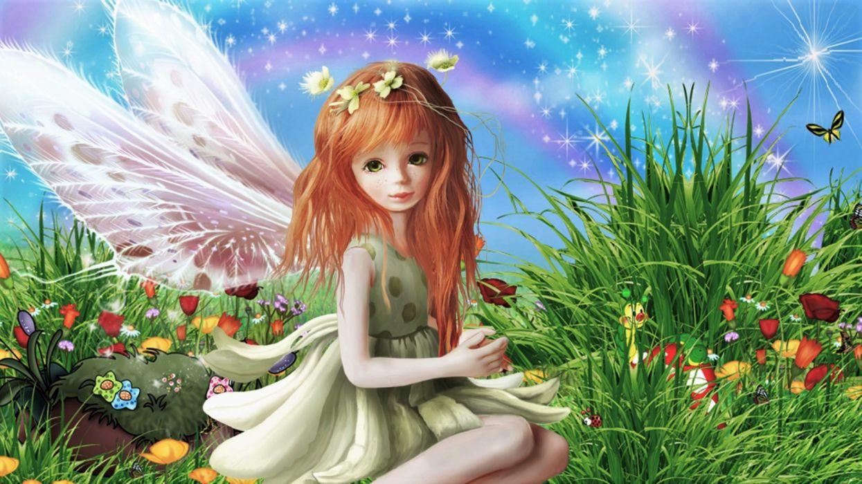 1245x700 Artistic Fairy Flower Girl Grass Little Girl Wings wallpaper