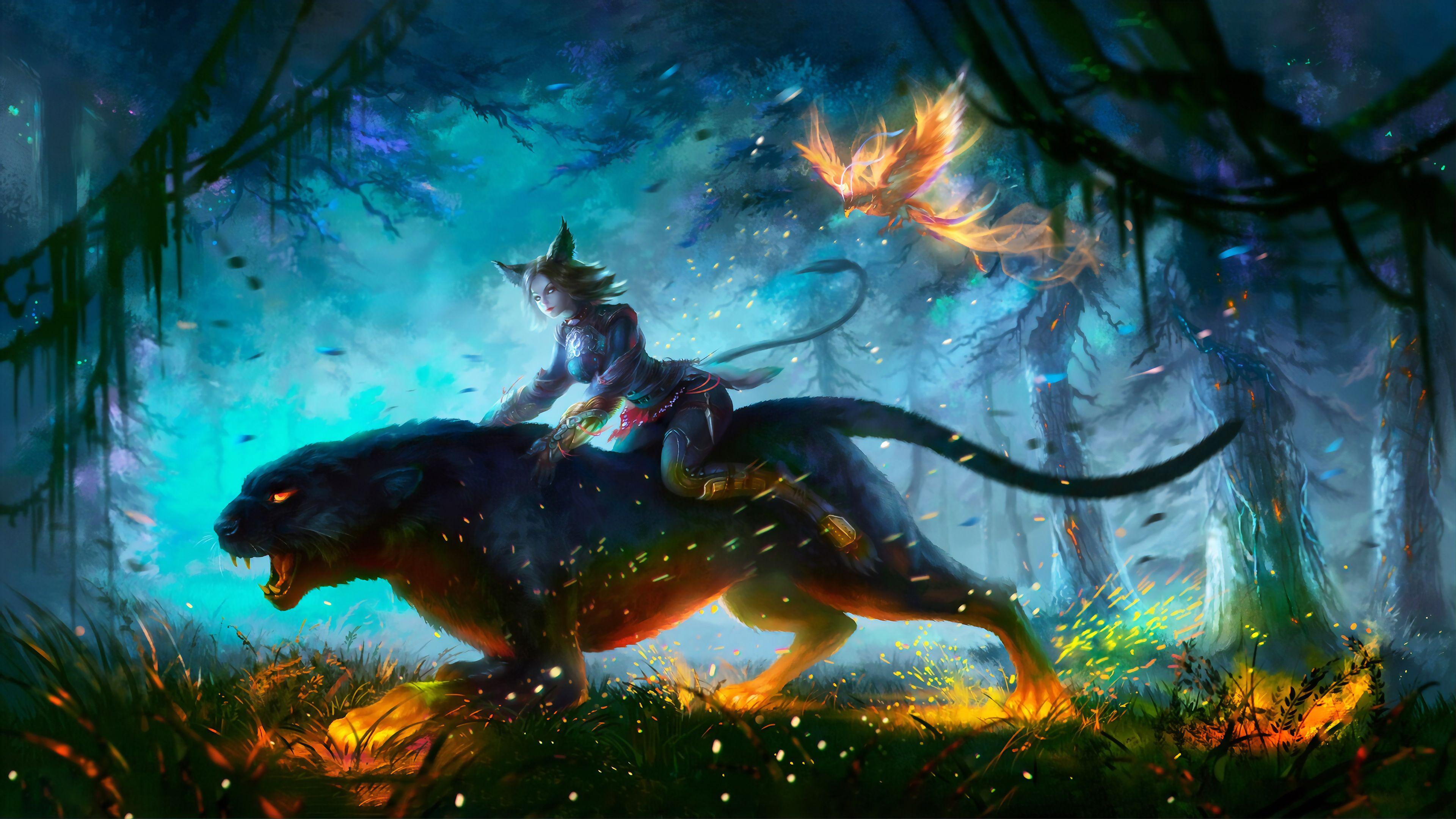 3840x2160 Wallpaper 4k Lion Warrior Girl In Magical Forest For Hunt 4k 4k