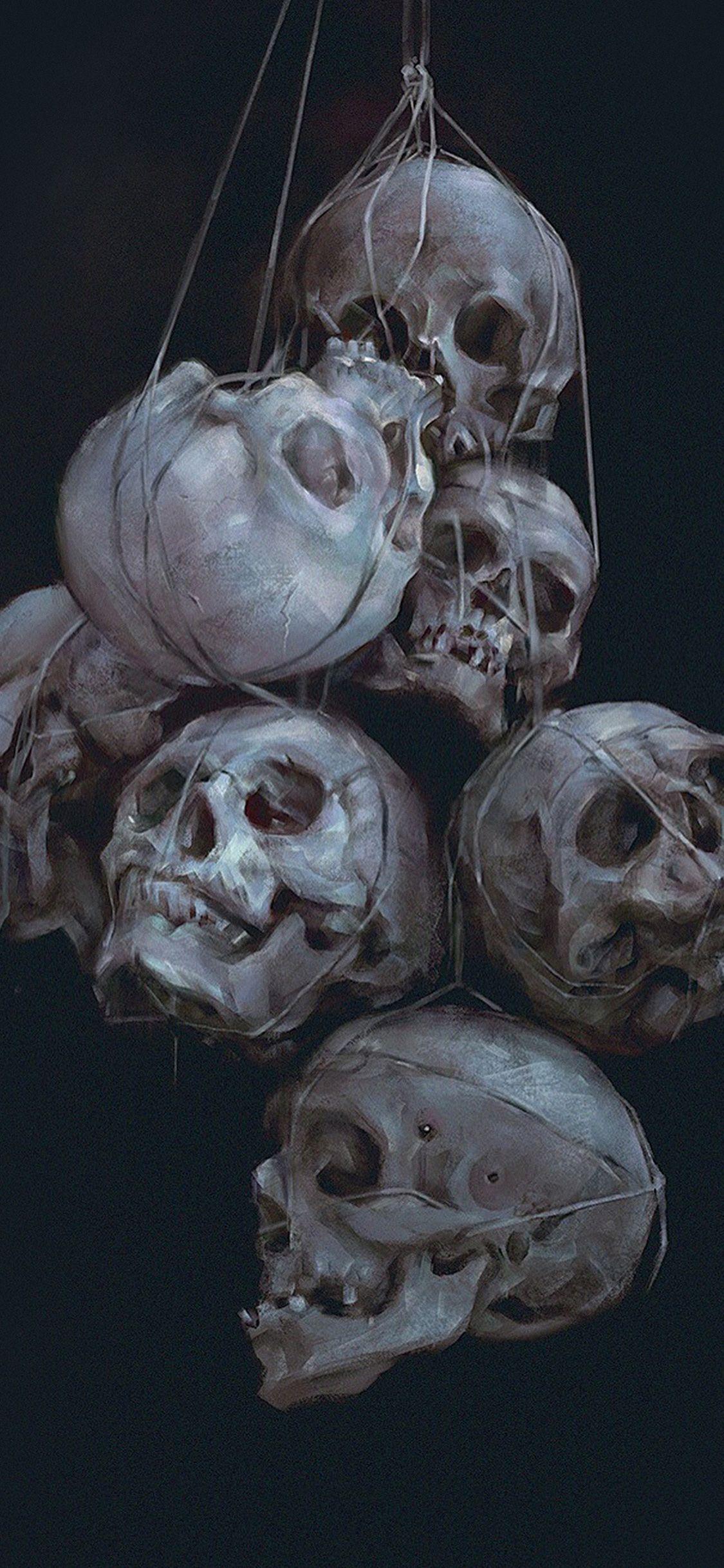 1125x2436 Paint Skull Blue Dark Yanjun Cheng Illustration Art Wallpaper