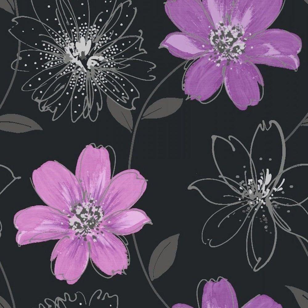 1000x1000 Arthouse Opera Samba Floral Wallpaper Black, Purple 406005