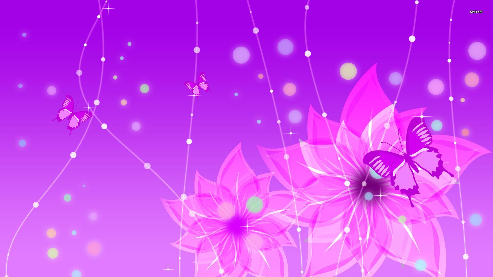 1920x1080 Free download Purple flowers and butterfies wallpaper Vector