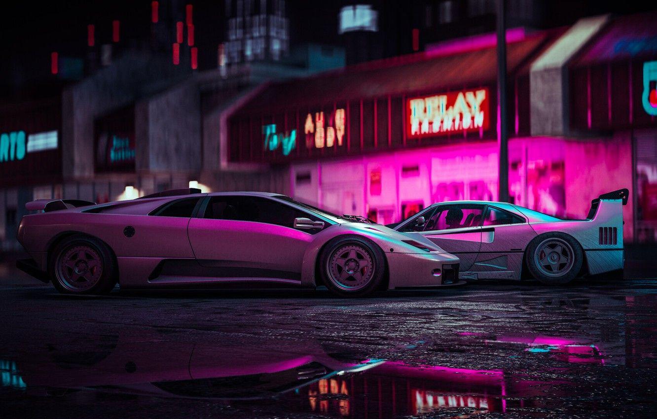 1332x850 Wallpaper Music, Lamborghini, The game, Neon, Style, Background
