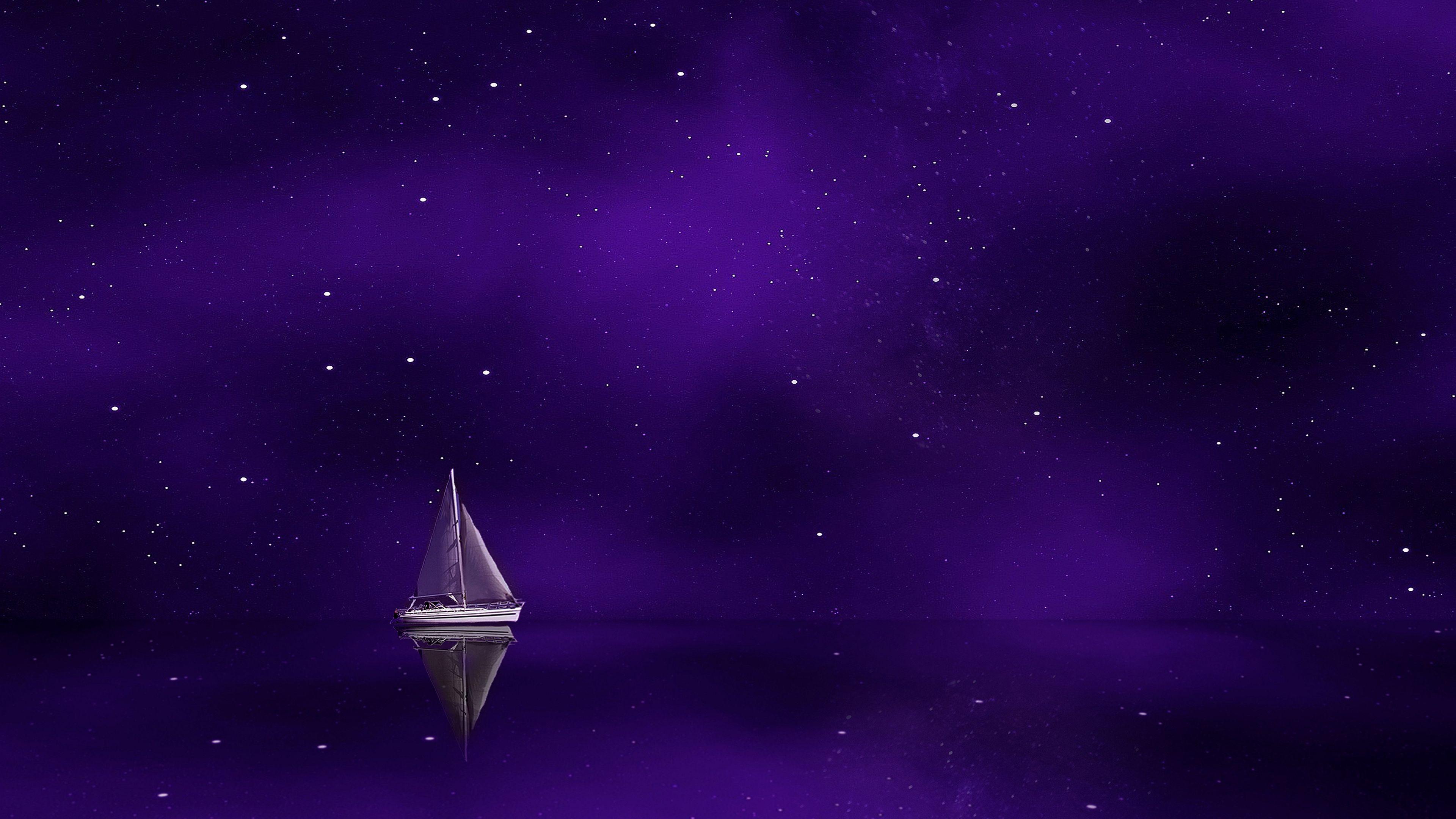 3840x2160 Sailing boat Purple Sky 4K Wallpaper