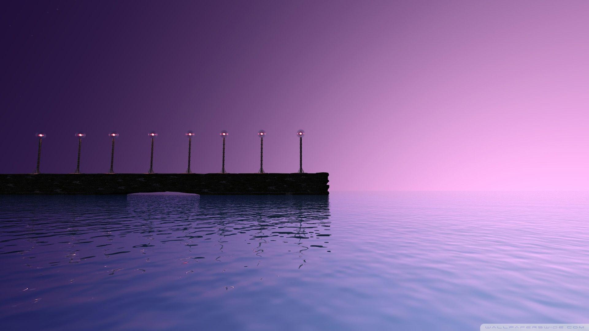 1920x1080 Purple Sky Pier Landscape Ultra HD Desktop Background Wallpaper