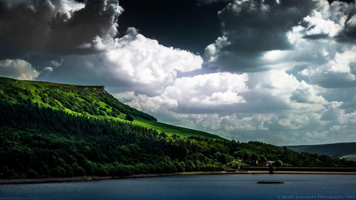 1244x700 Mountain nature landscape cloud lake tree reflection river rock HD