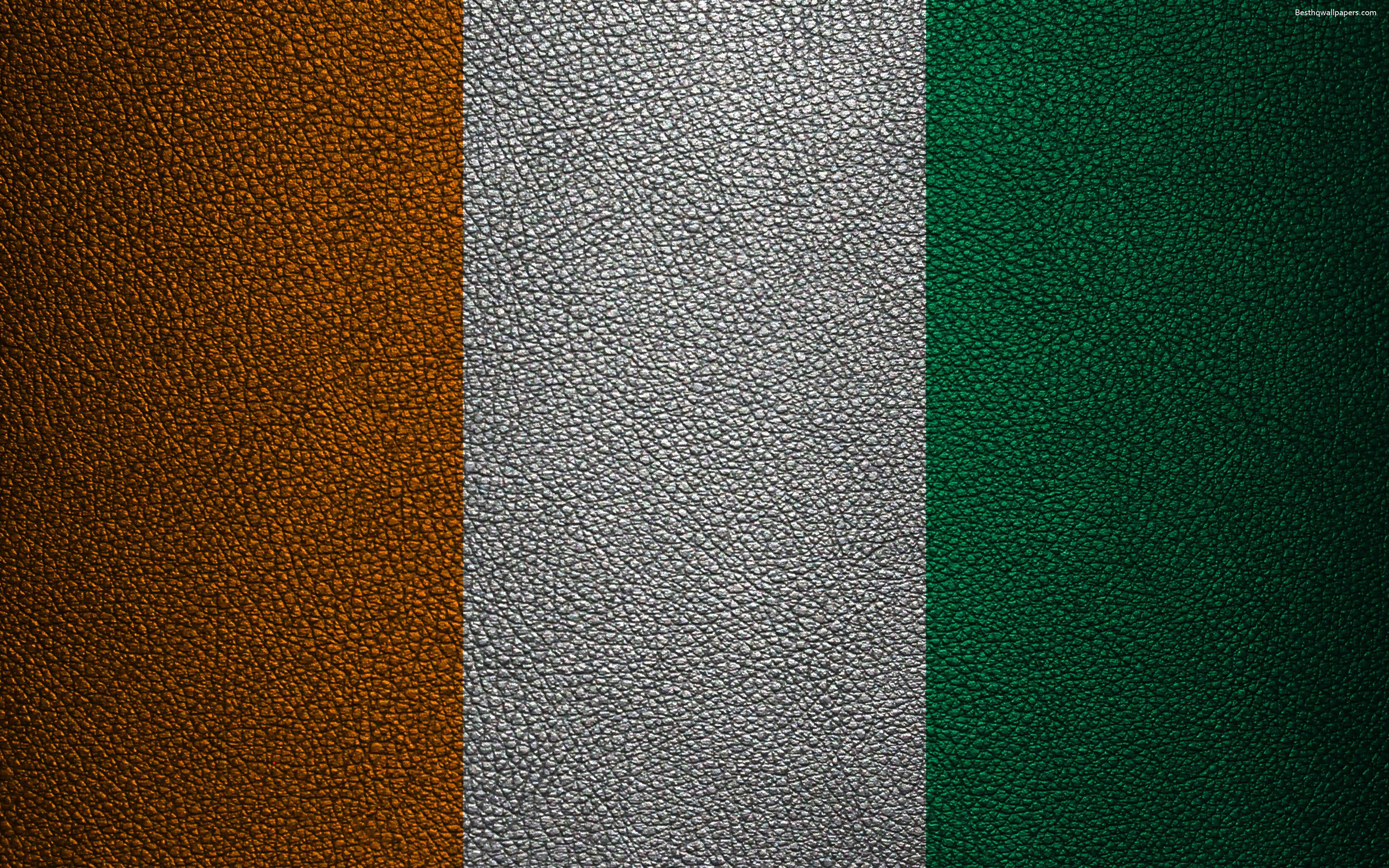 3840x2400 Download wallpaper Flag of Ivory Coast, 4K, leather texture