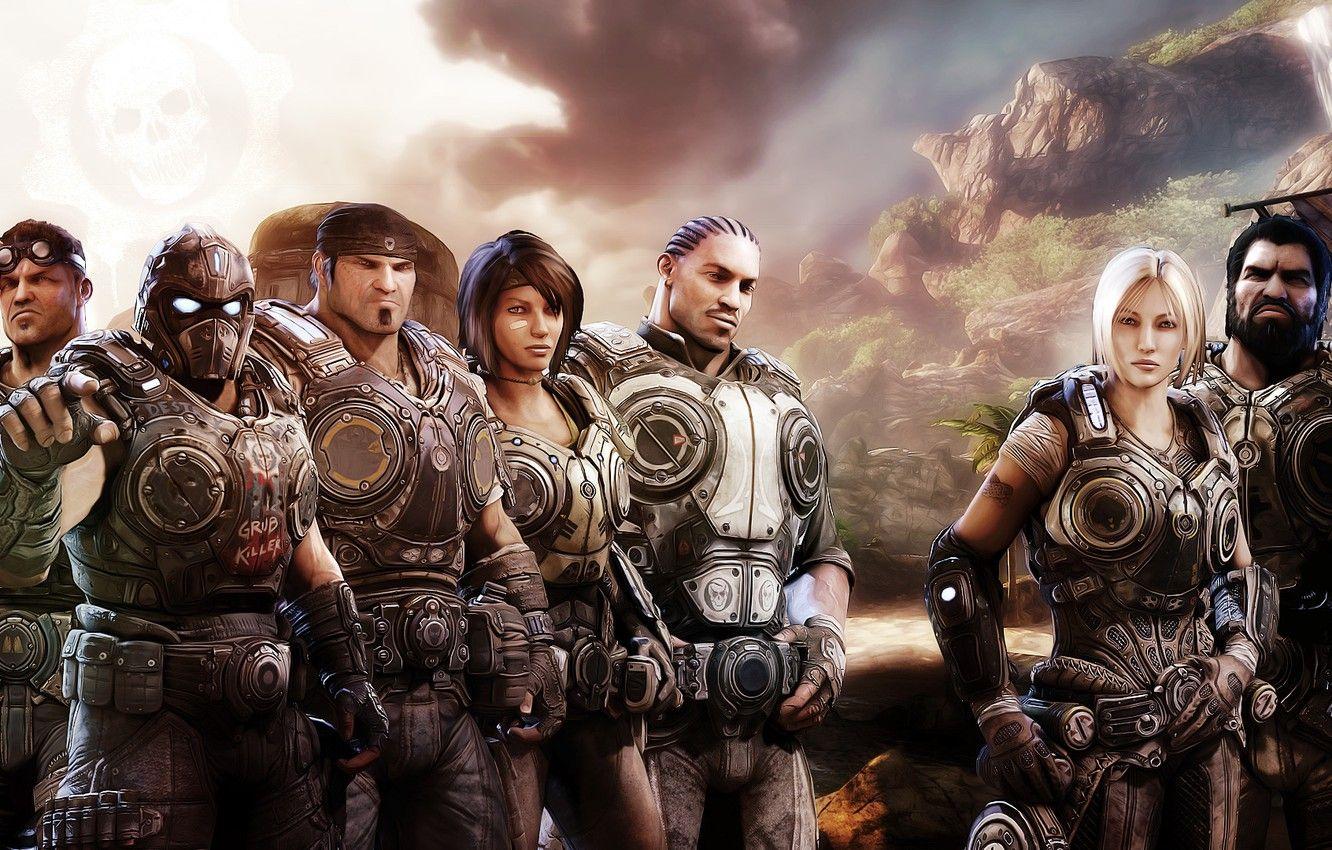 1332x850 Wallpaper gears of war anya stroud, Samantha Byrne, Damon Baird