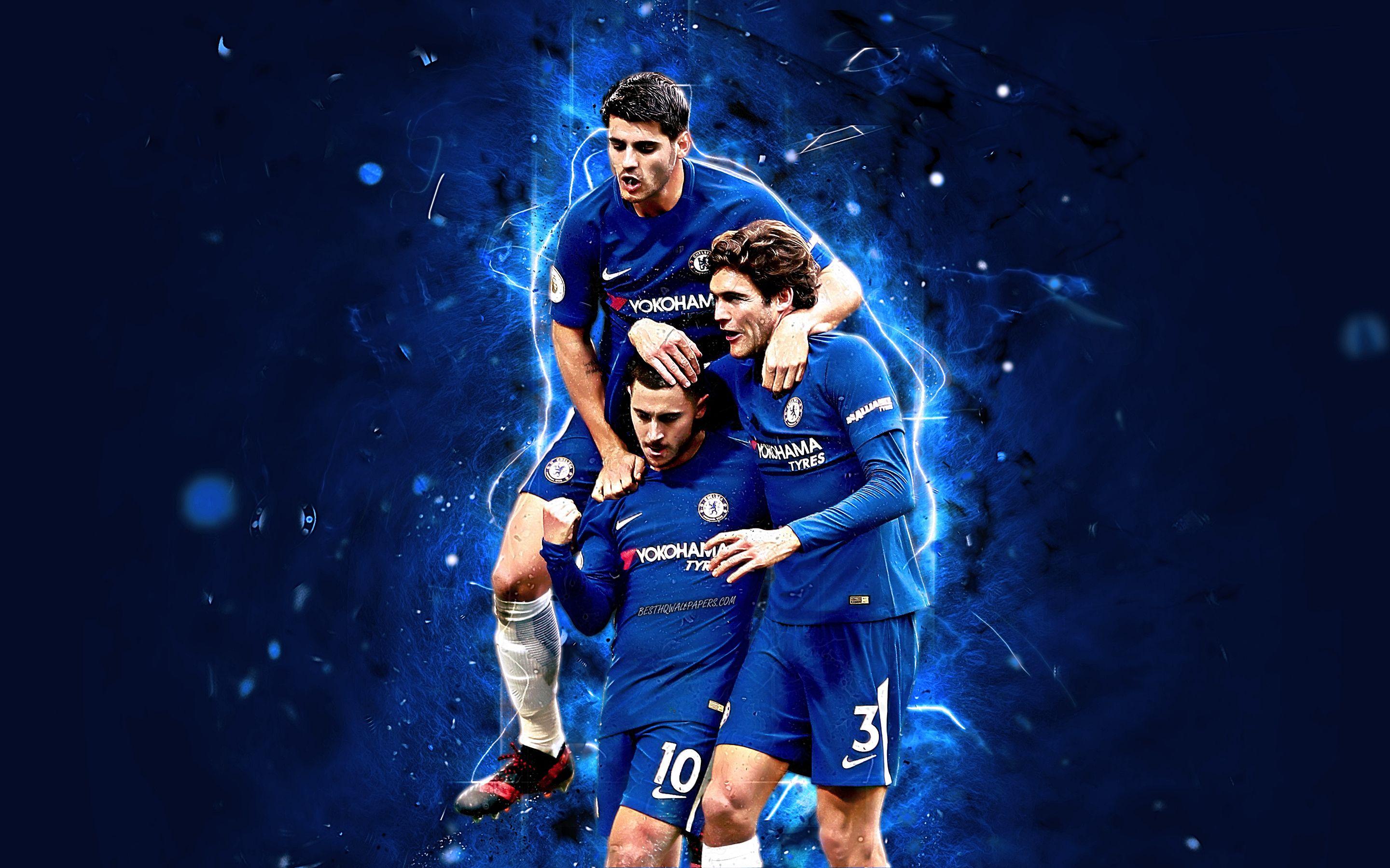 2880x1800 Download wallpaper Alvaro Morata, Eden Hazard, Marcos Alonso