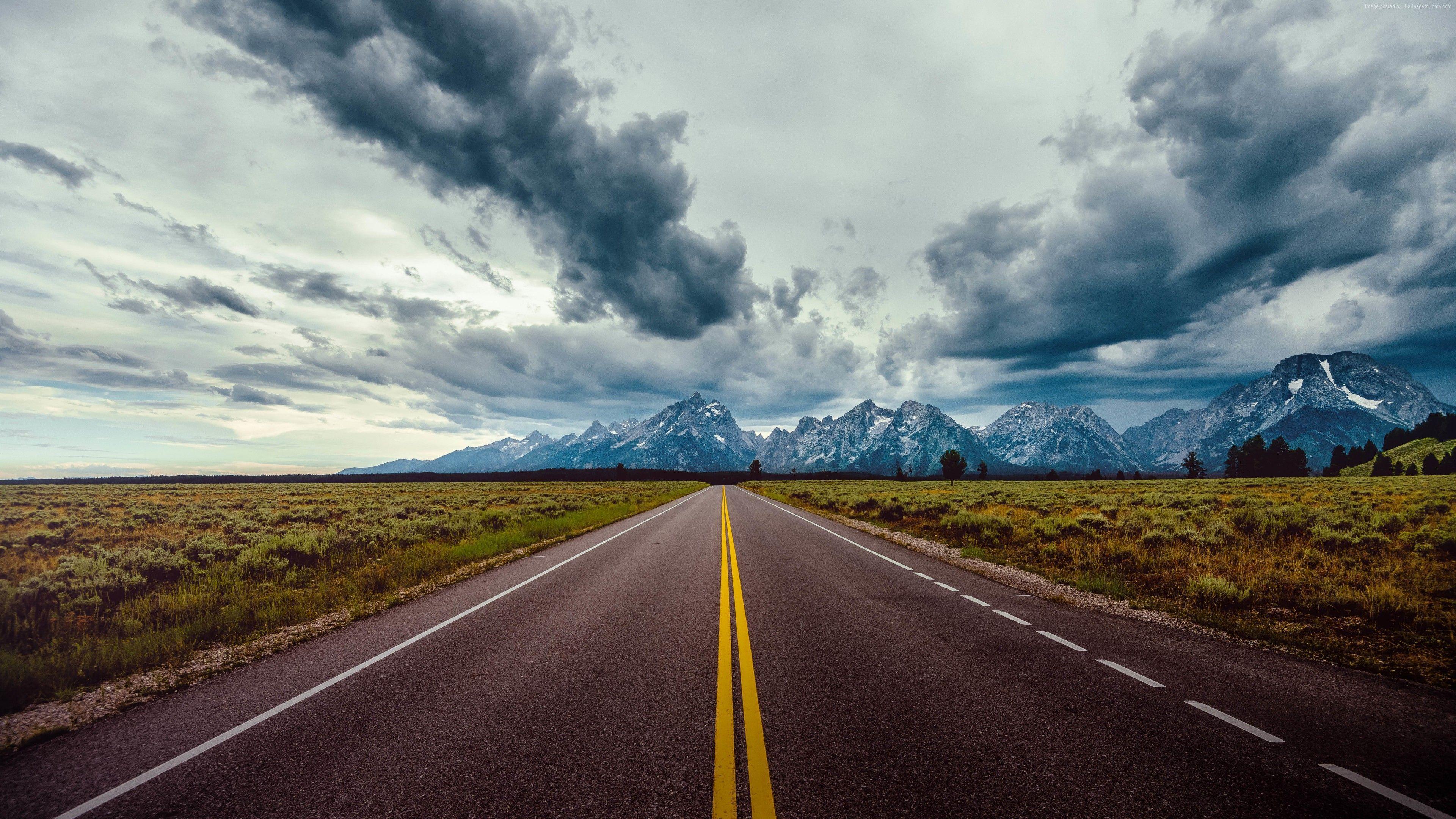 3840x2160 Wallpaper road, sky, clouds, mountains, 8k, Nature
