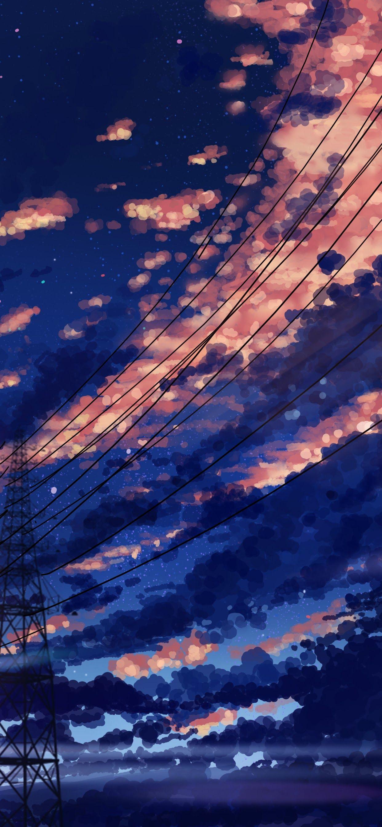 1242x2688 Sky Clouds Sunrise Scenery Anime 8K Wallpaper