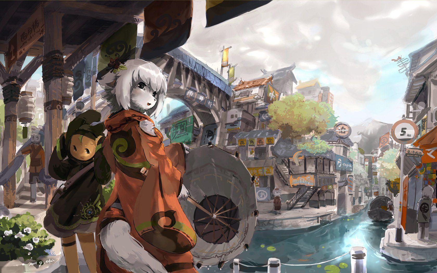 1680x1050 Japan Anime Anthropomorphism Cities Furry