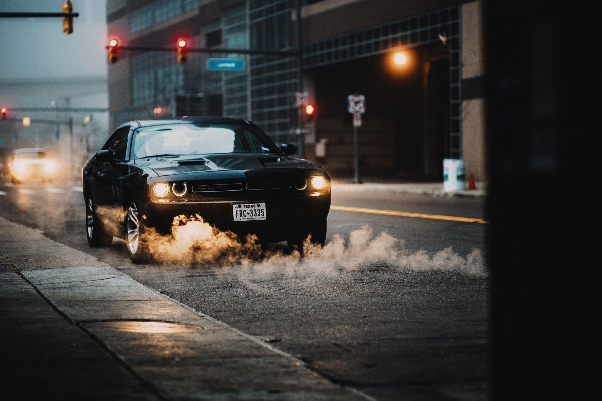 2048x1365 car, Smoke, Street, Traffic Lights, Black Cars, Urban Wallpaper