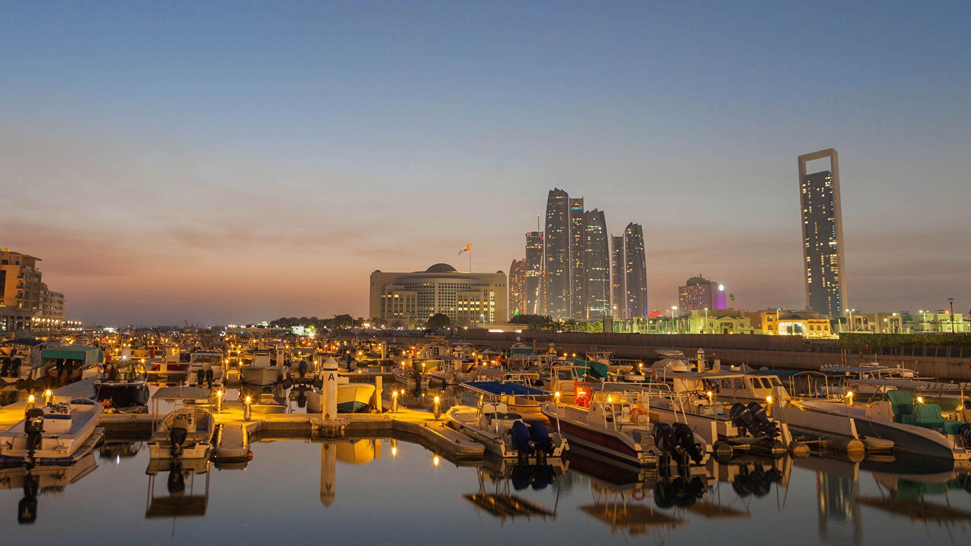 1920x1080 Photos Emirates UAE Abu Dhabi Berth Evening speedboat 1920x1080