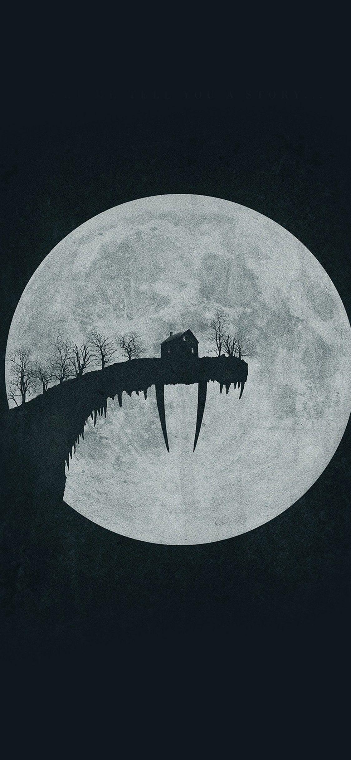 1125x2436 Black Wallpaper Moon Art