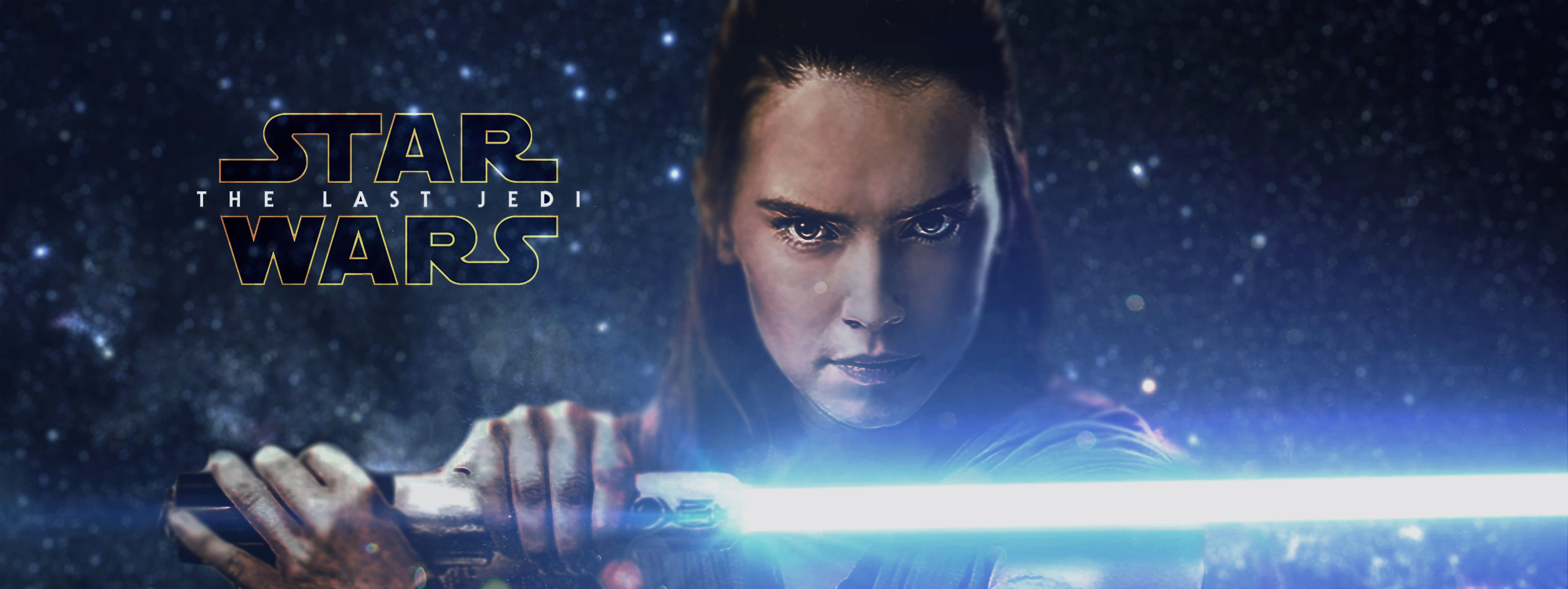 8000x3004 Rey Star Wars Wallpaper