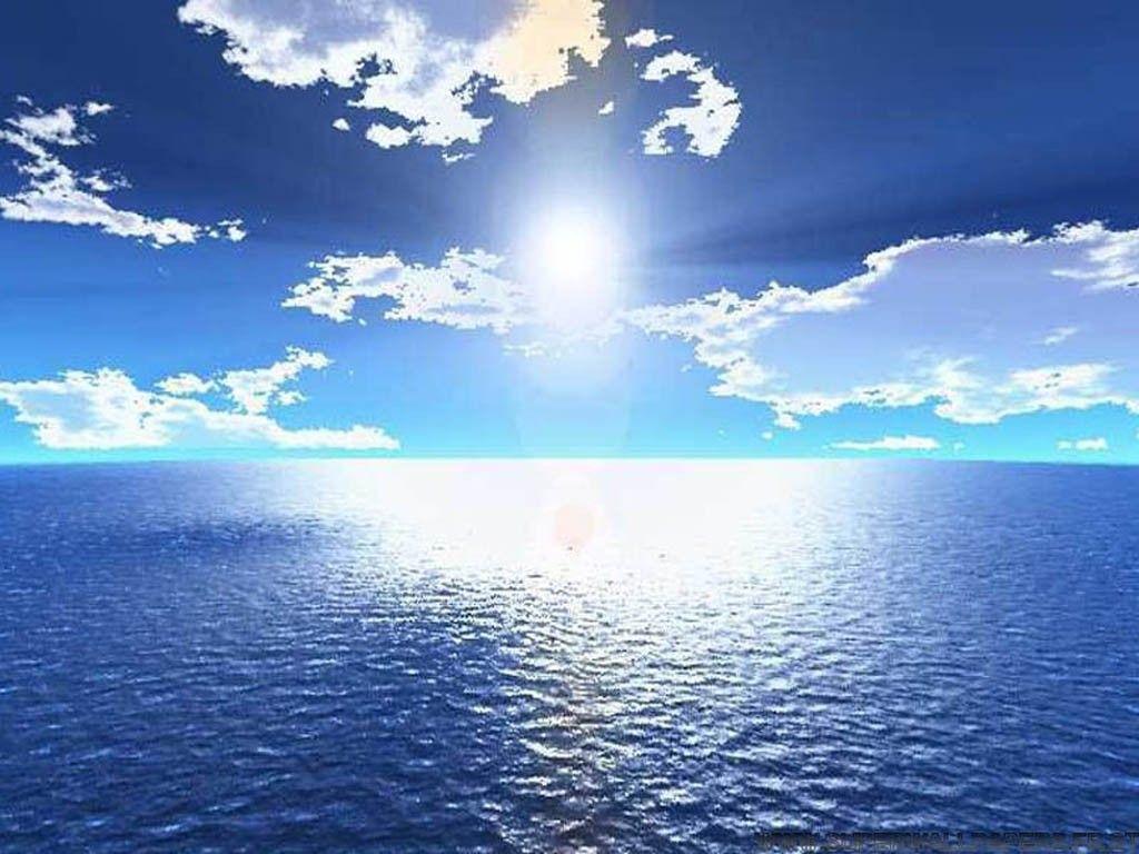 1024x768 Ocean: Sea Horizon Ripples Oceans Blue White Abstract Serene Sun