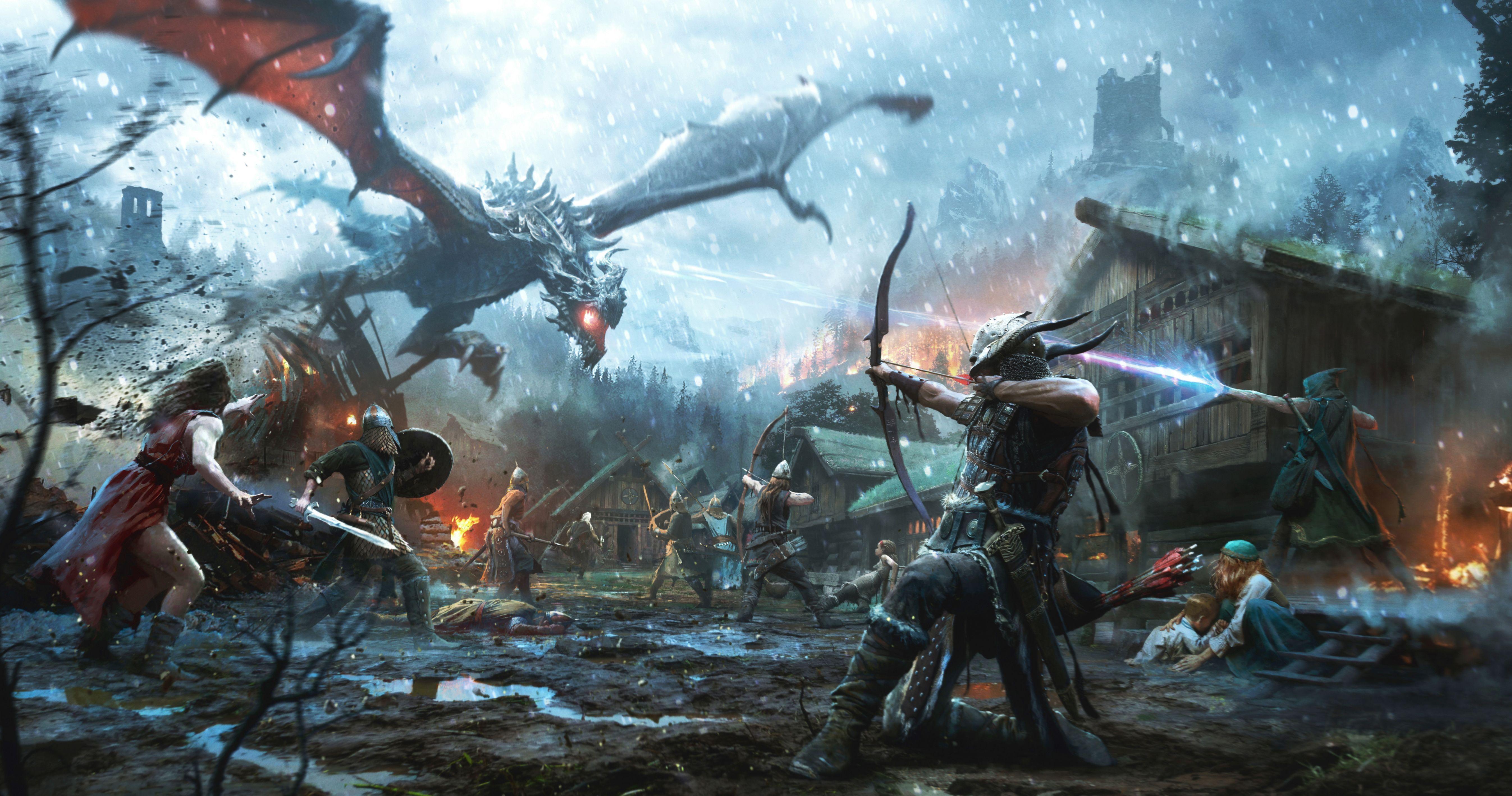 5387x2840 Skyrim Art Wallpaper