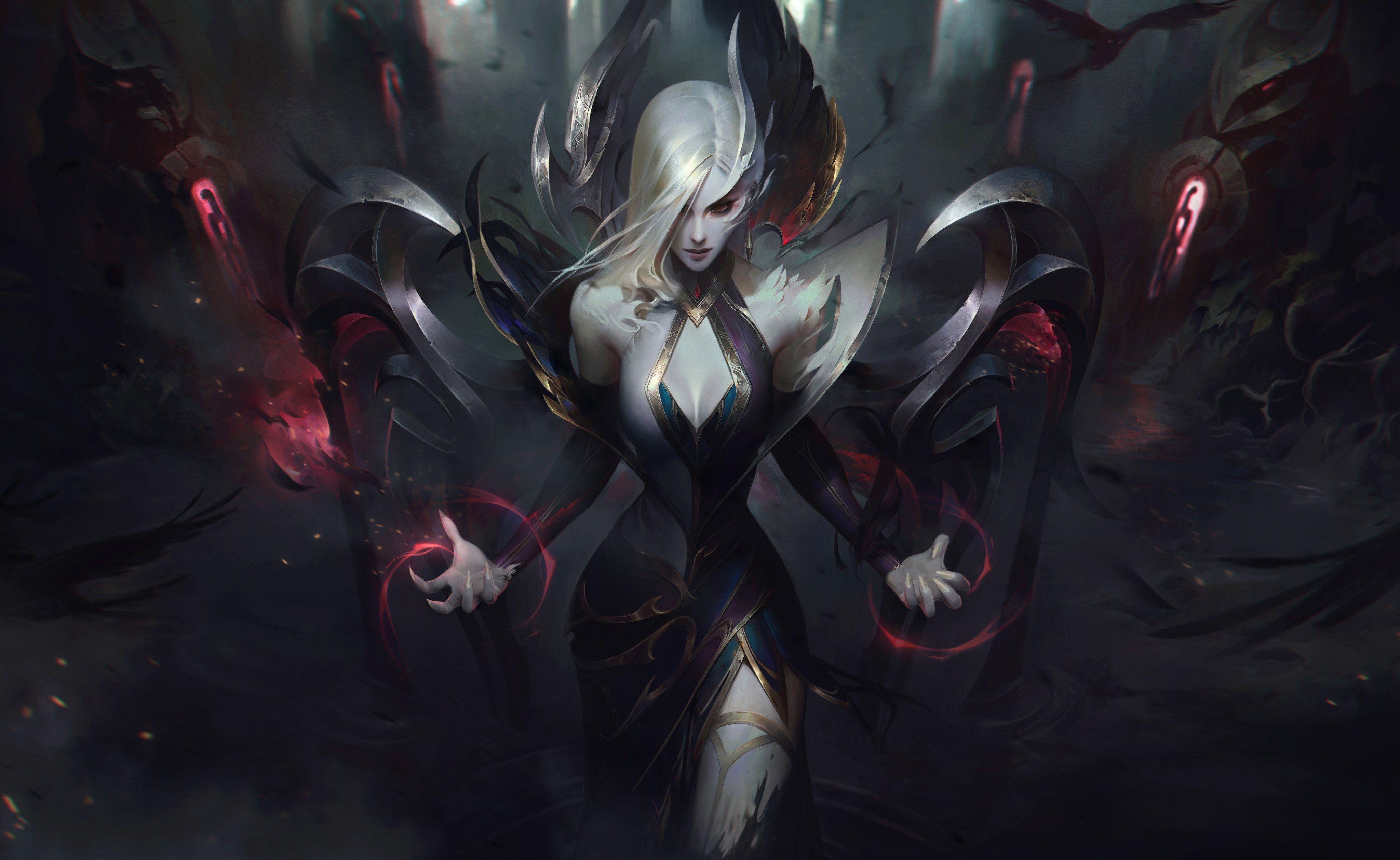 4096x2518 Coven skins wallpaper LeBlanc, Zyra, Morgana splash arts 4K