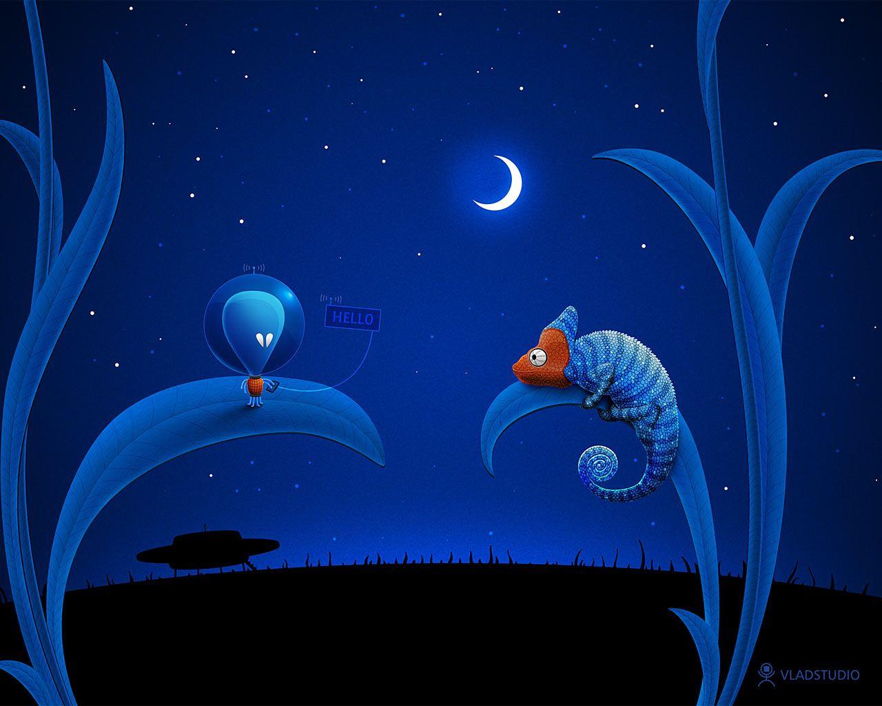 1280x1024 Alien and chameleon wallpaper. Alien and chameleon