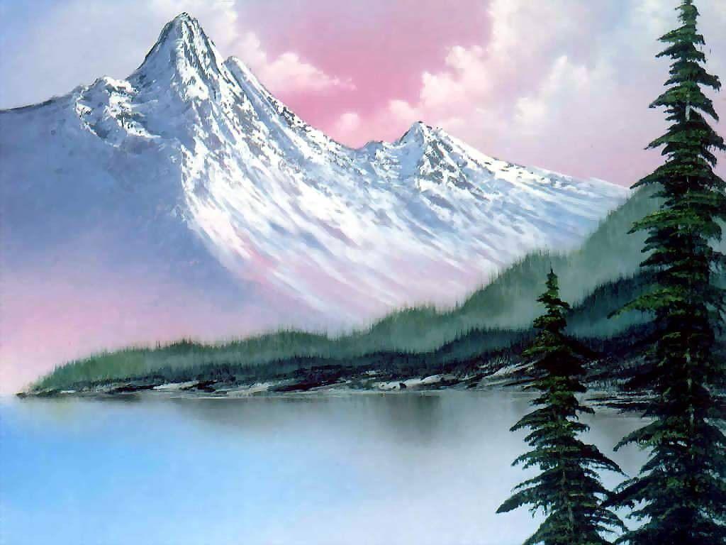 1024x768 Đỉnh núi Alps Pines Phong cảnh đẹp như tuyết, Hồ nước đẹp Bức tranh sơn dầu mềm