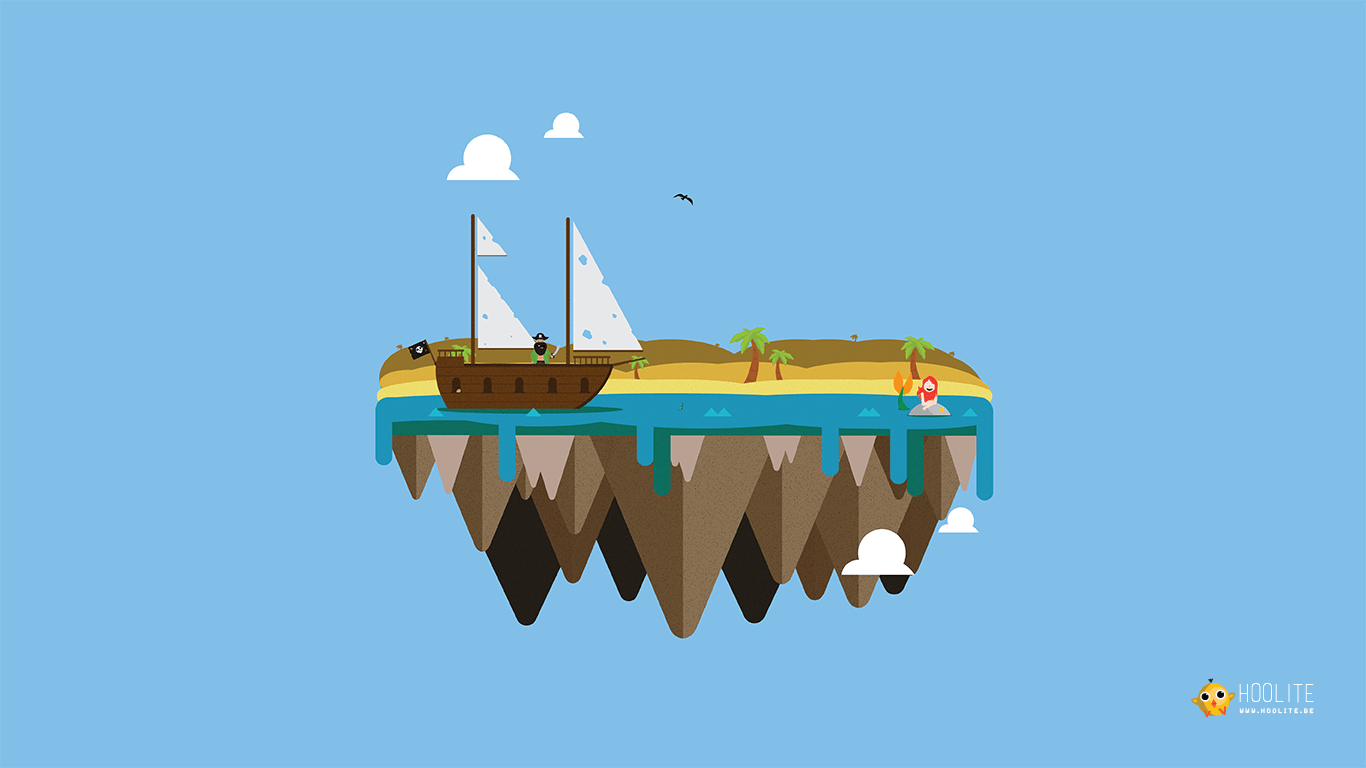 1366x768 Free wallpaper Vector island: Pirate and Mermaid