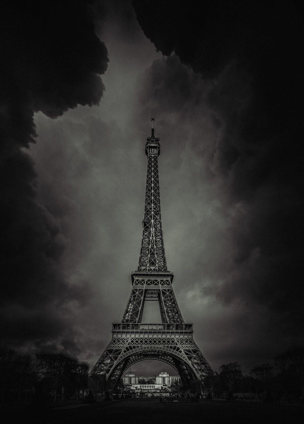 518966 black and white eiffel tower lights long exposure night paris  trees 4k  Rare Gallery HD Wallpapers