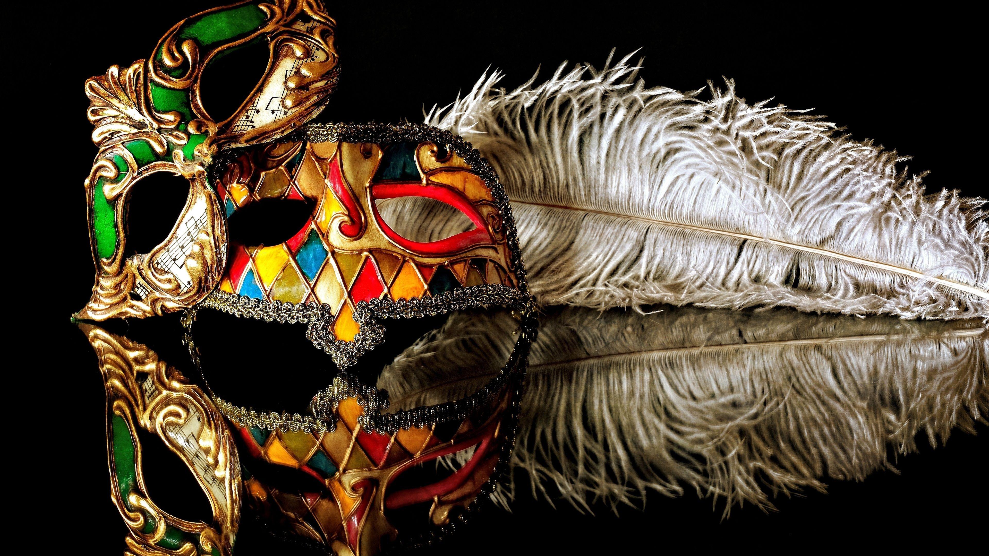 3840x2160 Wallpaper Carnival mask, reflection, black background 3840x2160