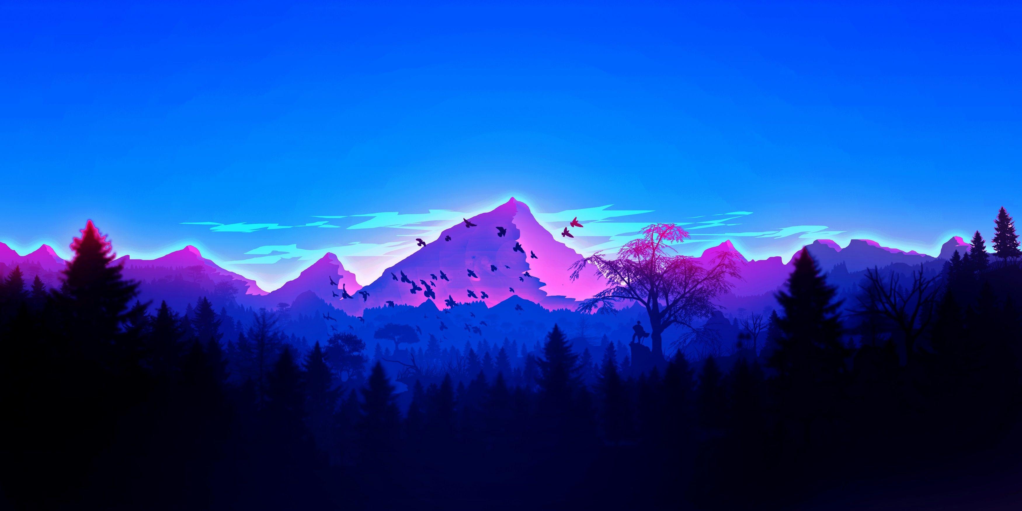 3500x1750 Minimalist Mountain Wallpaper HD .