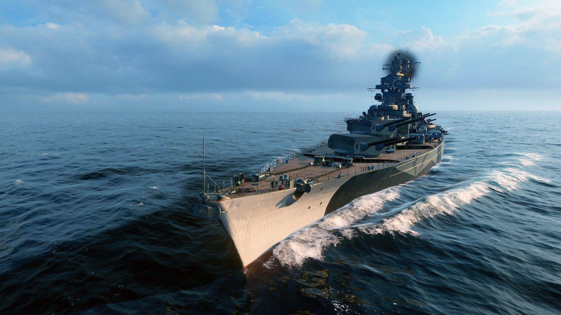 1920x1080 World of Warships, Tirpitz, Sea, Battleships, Bismarck ship