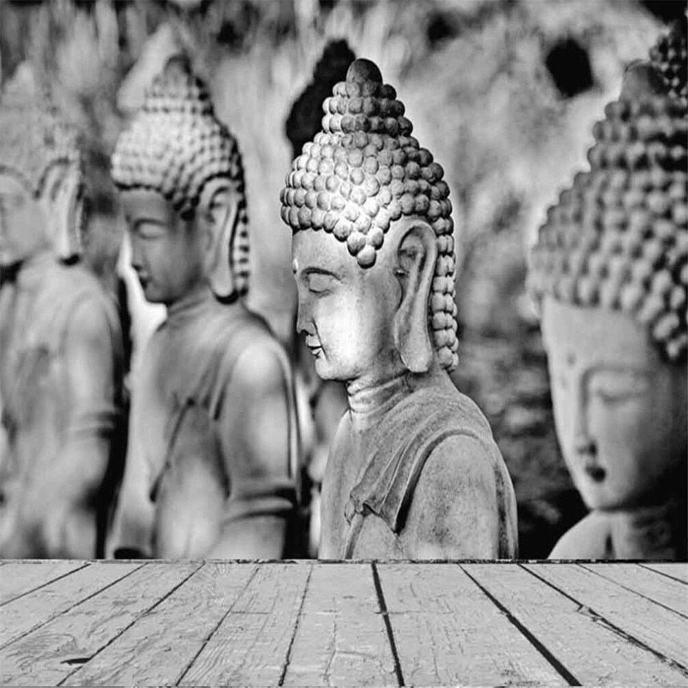 1000x1000 Milofi custom 3D wallpaper mural Buddha sculpture black and white